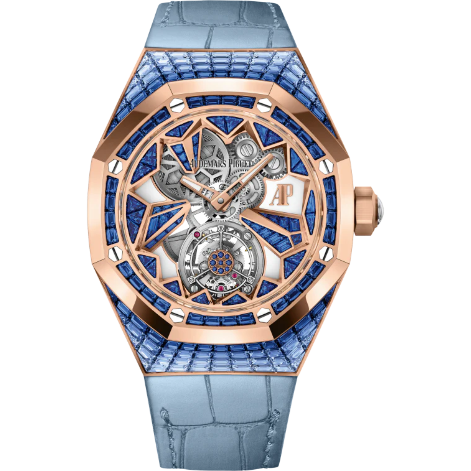 Royal Oak Concept 38.5mm Flying Tourbillon Light Blue Aligator Strap Constellation with 18-Carat Pink Gold Case Entirely Set Sapphires - Audemars Piguet