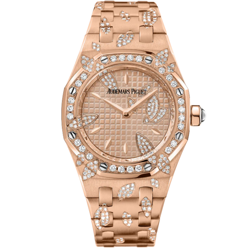 Royal Oak Leaves 33MM 18-Carat Pink Gold Bracelet 18-Carat Pink Gold Dial With Grande Tapisserie Pattern 18-Carat Pink Gold Case Set With a Leaves Decor - Audemars Piguet