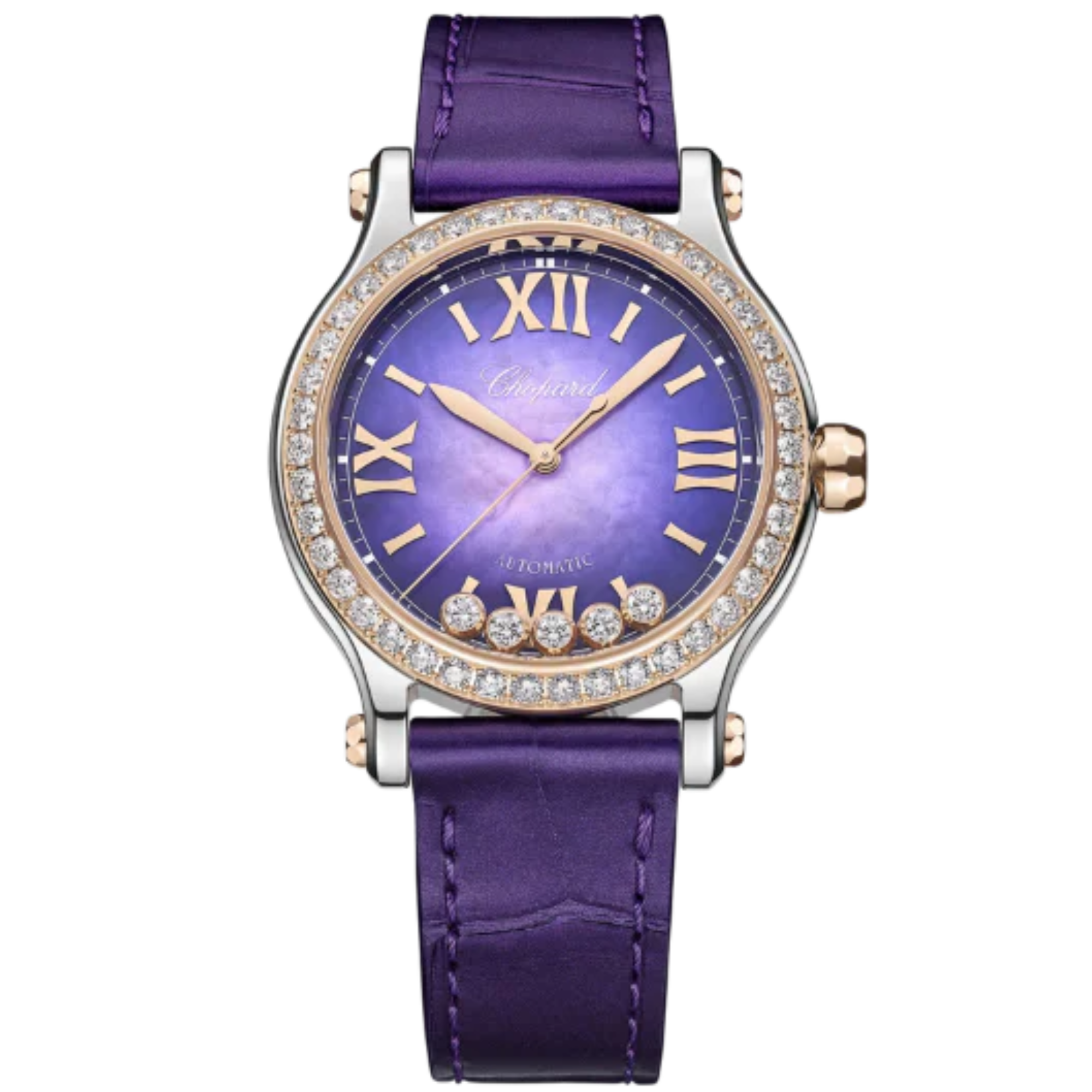 HAPPY SPORT 33 MM ETHICAL ROSE GOLD - LUCENT STEEL™ WITH PURPLE MOTHER OF PEARL DIAL - Chopard