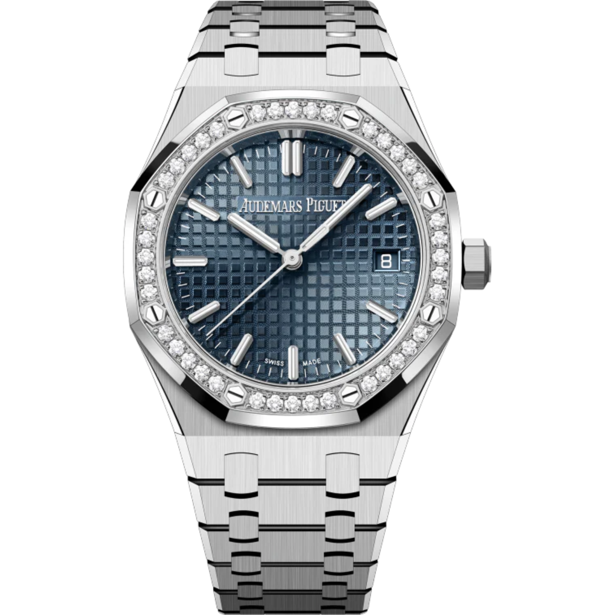 Royal Oak Selfwinding 50th Anniversary 34MM Stainless Steel Bracelet Bleu Nuit Nuage 50 Dial With Grande Tapisserie Pattern Stainless Steel Case Bezel Set With Brilliant-Cut Diamonds - Audemars Piguet