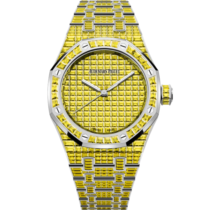 Royal Oak Selfwinding Yellow Chrysoberyl 50th Anniversary 37MM 18-Carat White Gold Bracelet 18-Carat White Gold Dial 18-Carat White Gold Case Set With Baguette-Cut Yellow Chrysoberyls - Audemars Piguet