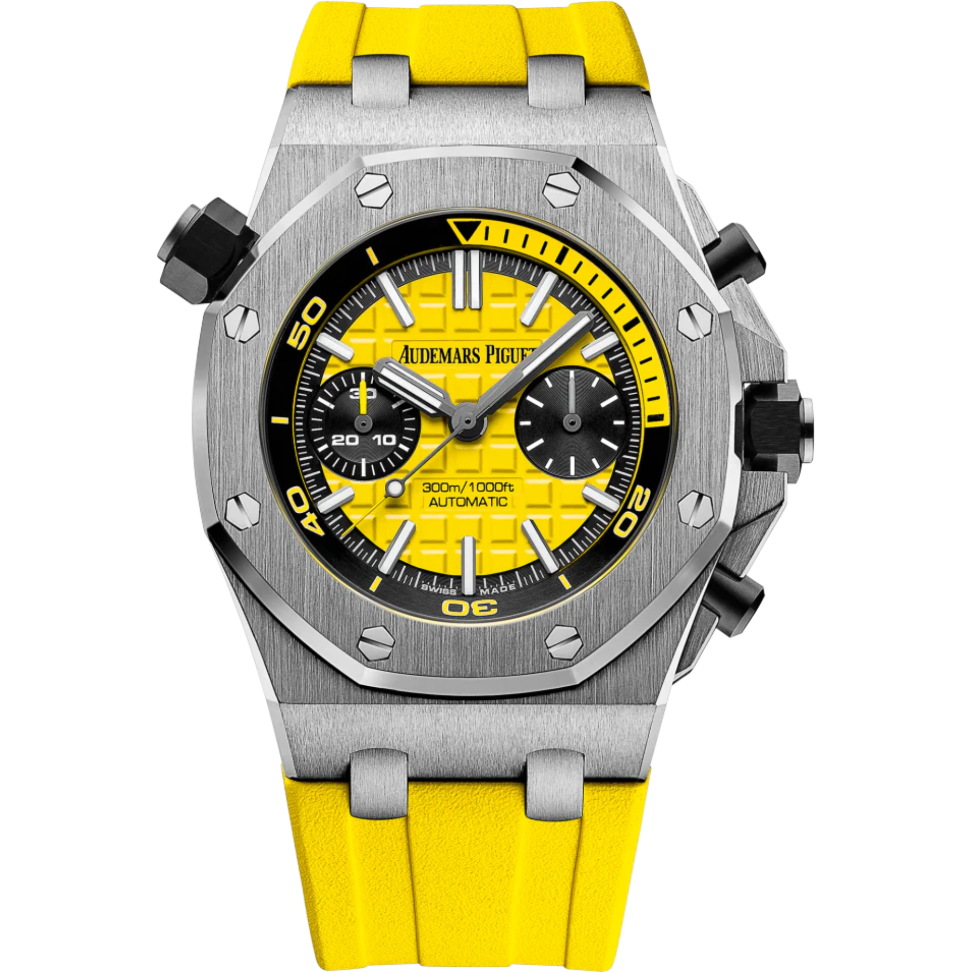 Royal Oak Offshore Diver Chronograph 42MM Yellow Rubber Strap Yellow Dial With Méga Tapisserie Pattern Stainless Steel Case - Audemars Piguet
