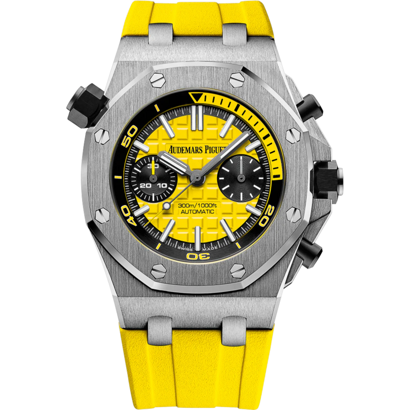 Royal Oak Offshore Diver Chronograph 42MM Yellow Rubber Strap Yellow Dial With Méga Tapisserie Pattern Stainless Steel Case - Audemars Piguet