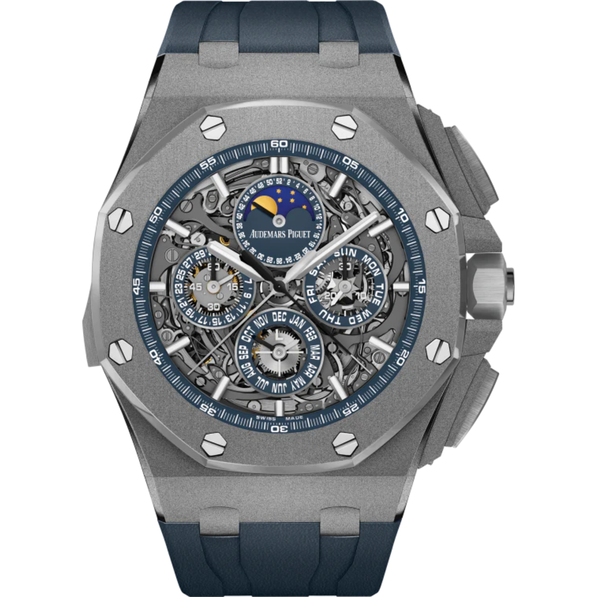 Royal Oak Offshore Grande Complication 44MM Blue Rubber Strap Sapphire Dial Sandblasted Titanium Case - Audemars Piguet