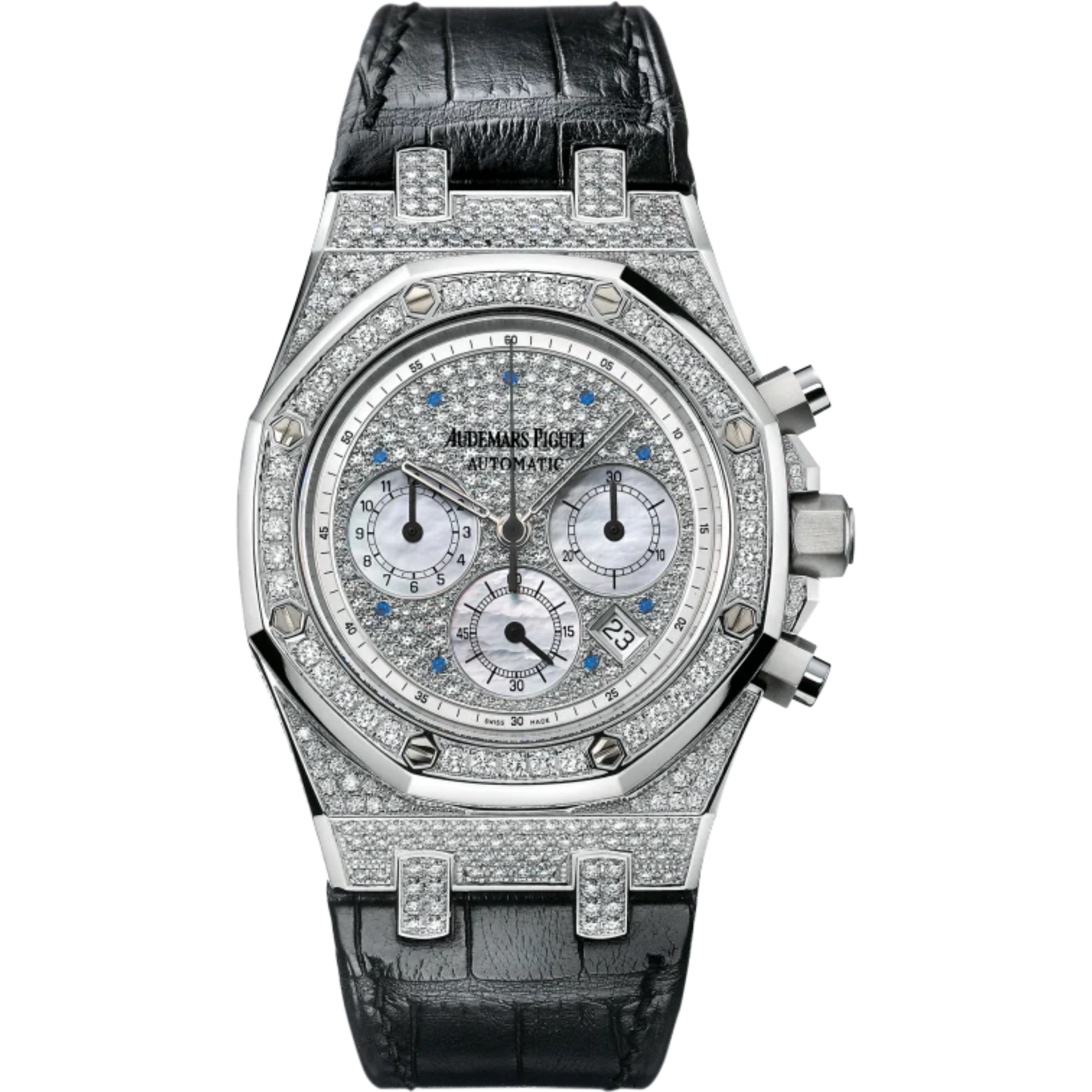 Royal Oak Chronograph 39MM Black Alligator Strap Diamond-Paved 18-Carat White Gold Dial 18-Carat White Gold Case Entirely Set With Diamonds - Audemars Piguet