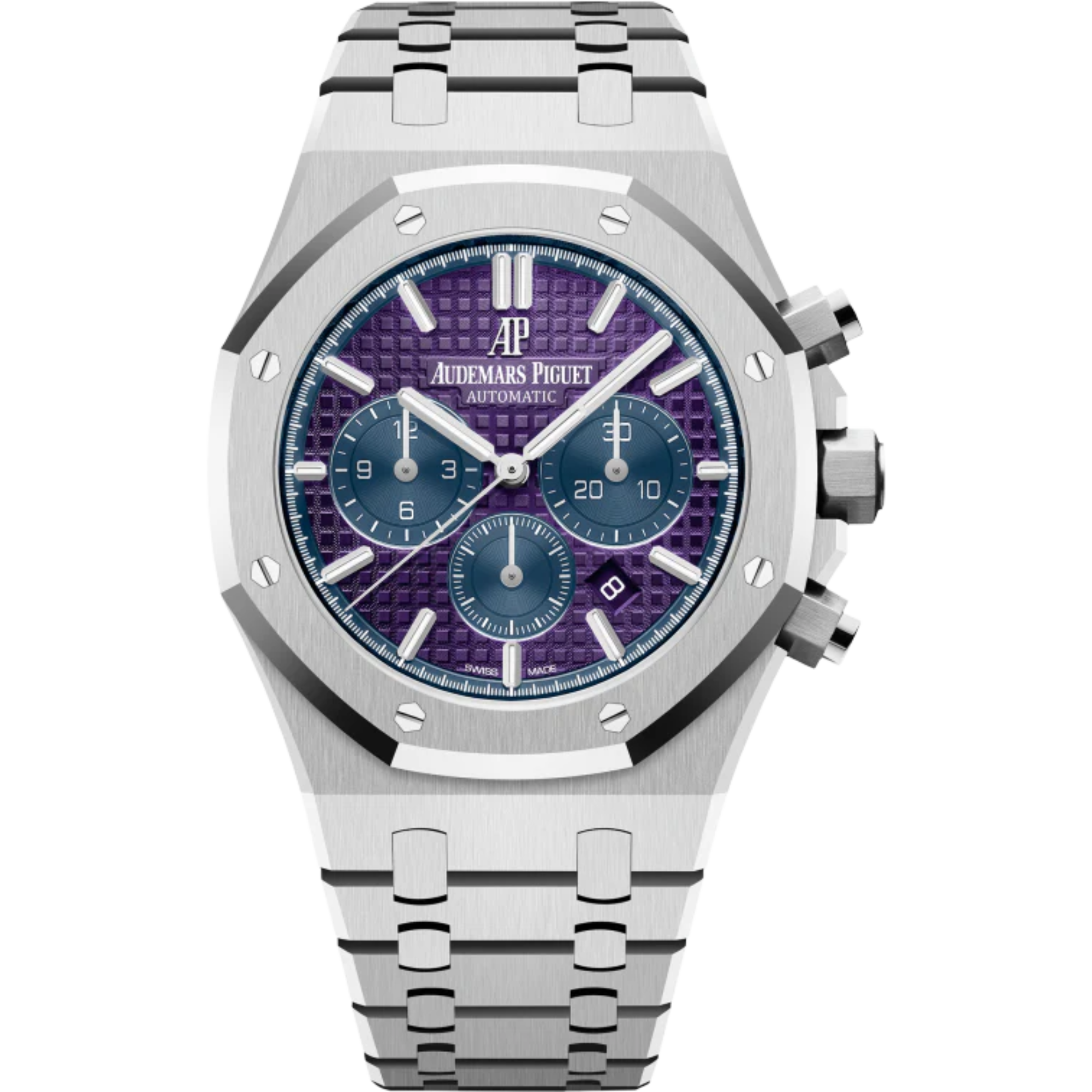 Royal Oak Selfwinding Chronograph 41MM 950 Platinum Bracelet Plum Purple Dial With Grande Tapisserie Pattern 950 Platinum Case - Audemars Piguet