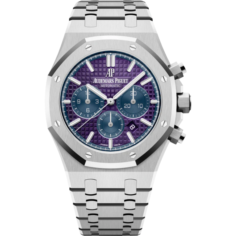 Royal Oak Selfwinding Chronograph 41MM 950 Platinum Bracelet Plum Purple Dial With Grande Tapisserie Pattern 950 Platinum Case - Audemars Piguet