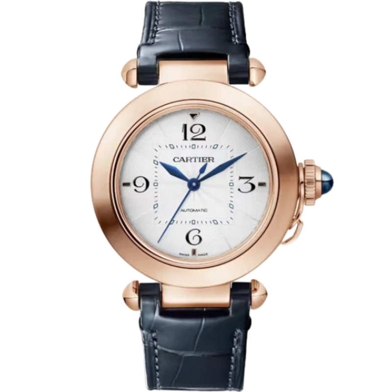 PASHA DE CARTIER 35 MM 18K ROSE GOLD WITH SILVER FLINQUE DIAL - Cartier