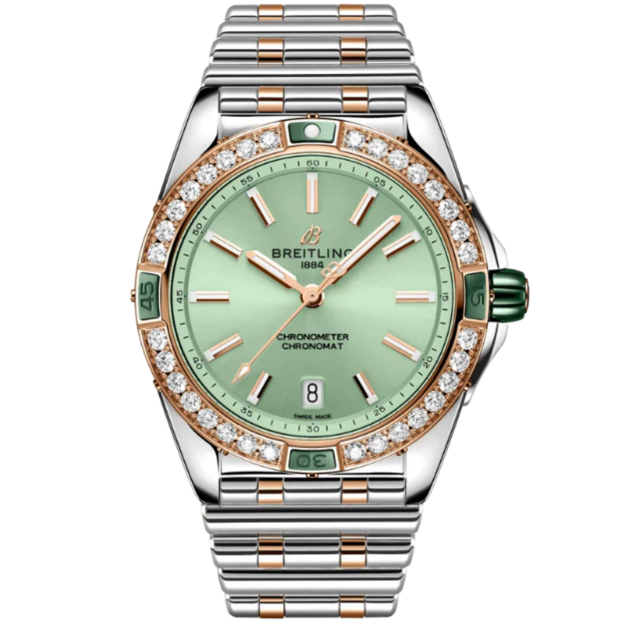 SUPER CHRONOMAT AUTOMATIC 38 MM STAINLESS STEEL & 18K ROSE GOLD WITH GREEN DIAL - Breitling