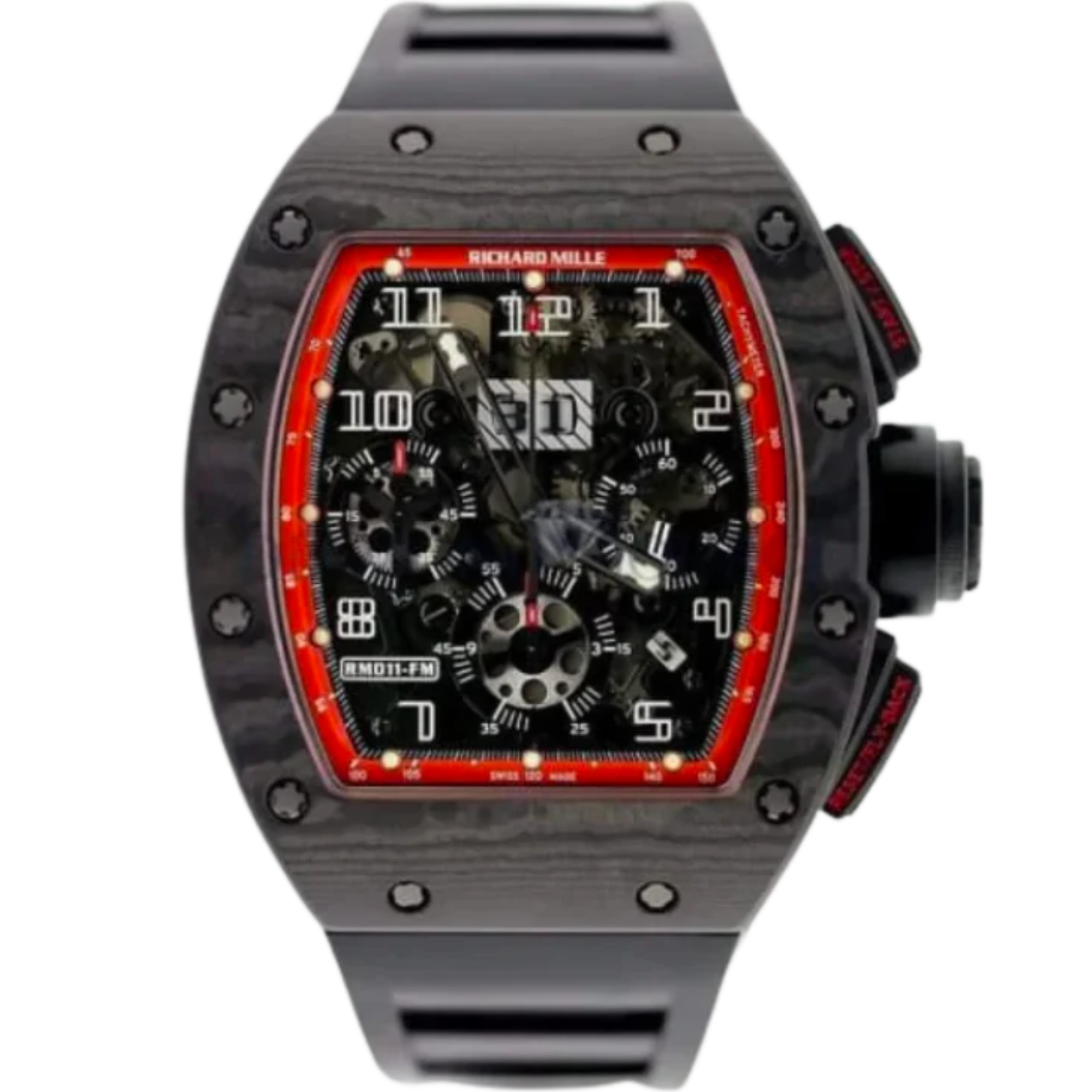 RM 011 Felipe Massa Black Night NTPT Carbon Rubber Strap Carbon Fiber Case - Richard Mille