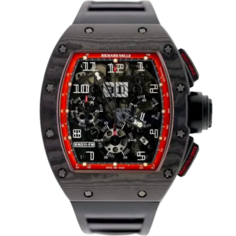 RM 011 Felipe Massa Black Night NTPT Carbon Rubber Strap Carbon Fiber Case - Richard Mille