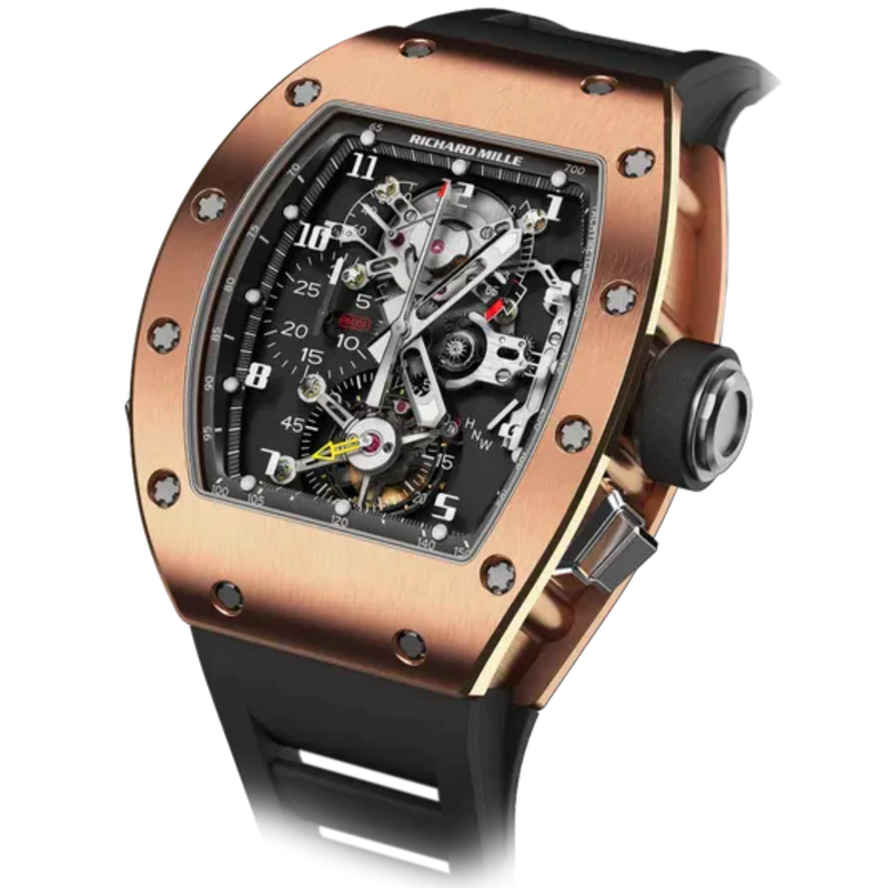 RM 008-V1 Tourbillon Split-Seconds Chronograph Black Leather Strap 18K Rose Gold Case - Richard Mille