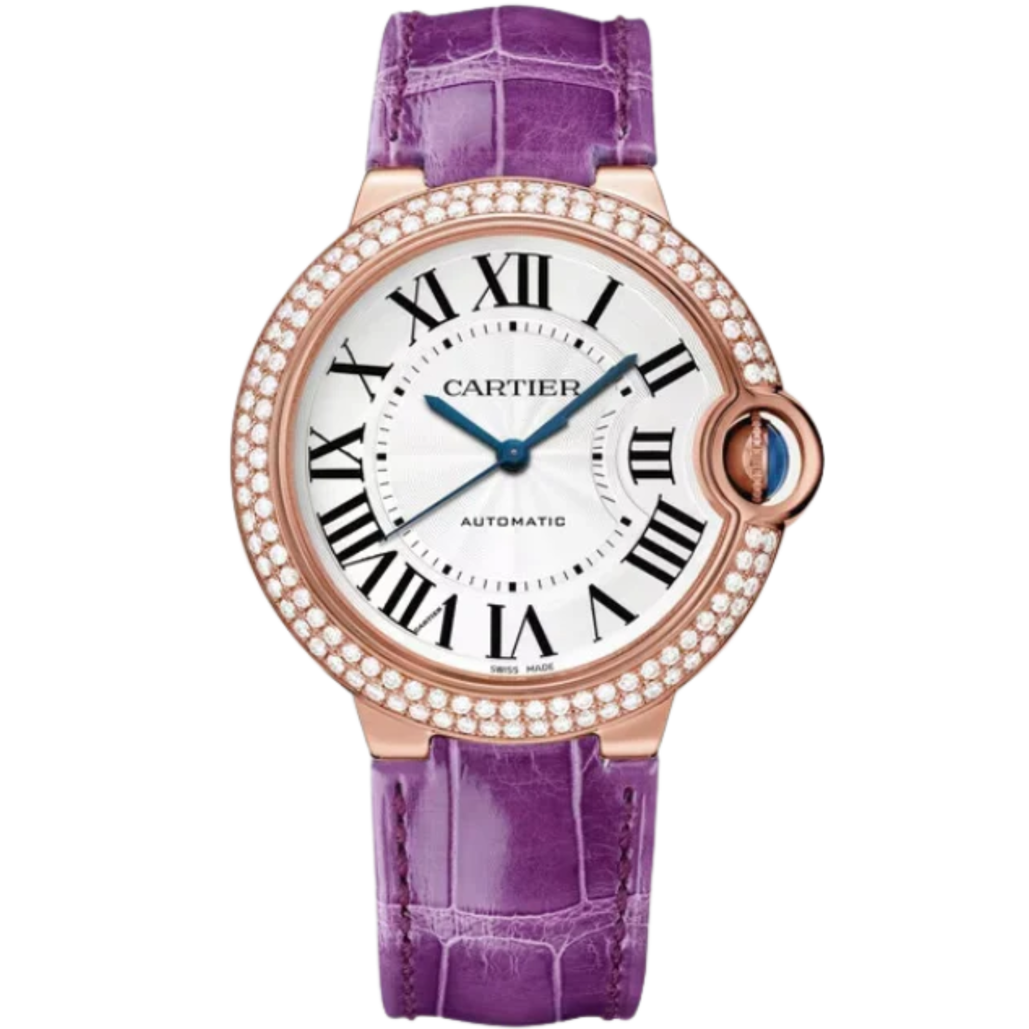 BALLON BLEU DE CARTIER 36 MM ROSED GOLD WITH SILVER GUILLOCHE LACQUER OPALINE DIAL - Cartier