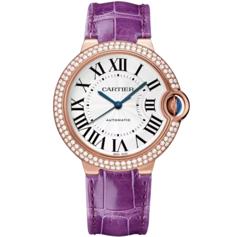 BALLON BLEU DE CARTIER 36 MM ROSED GOLD WITH SILVER GUILLOCHE LACQUER OPALINE DIAL - Cartier