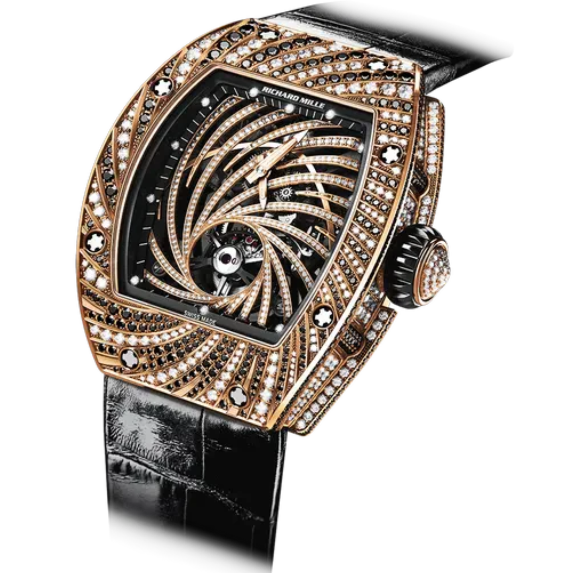 RM 51-02 Tourbillon Diamond Twister Leather Strap Rose Gold Diamond Set Case - Richard Mille