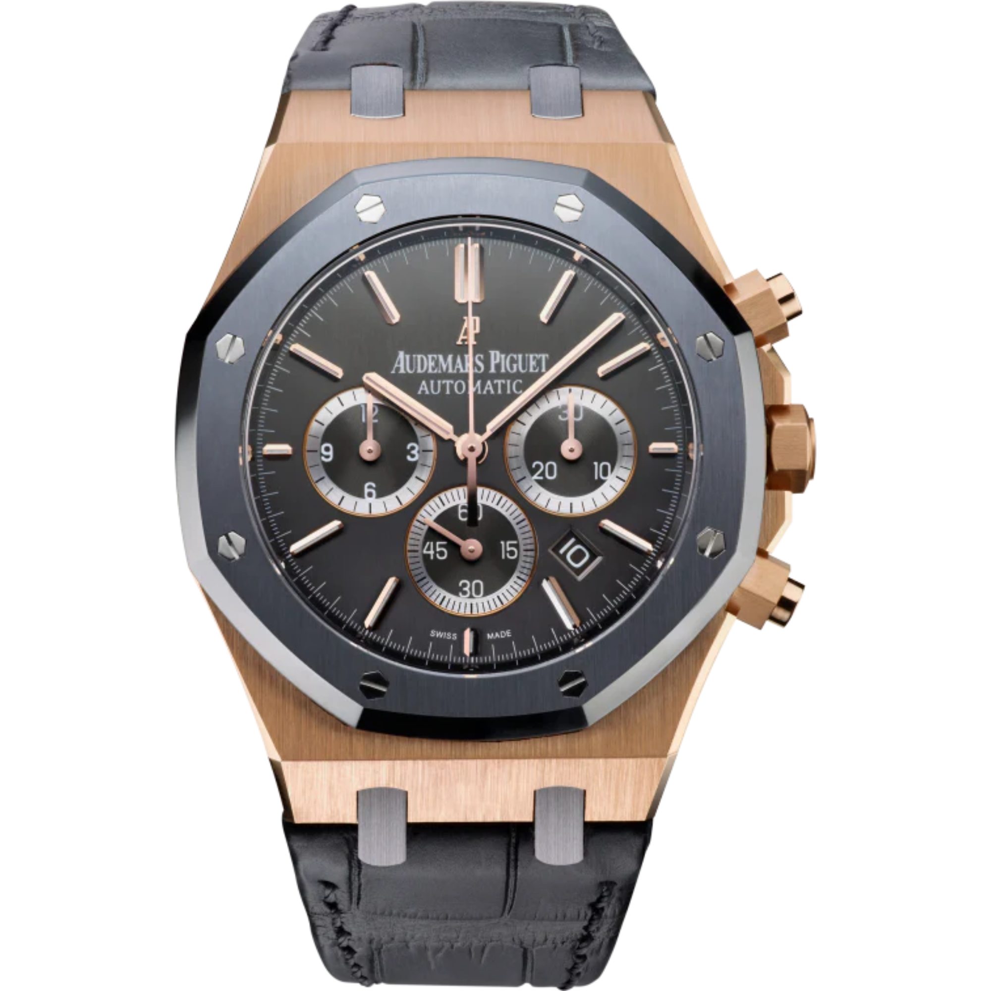 Royal Oak Leo Messi 41MM Anthracite Alligator Strap Satin-Brushed Anthracite Dial 18-Carat Pink Gold Case Tantalum Bezel - Audemars Piguet