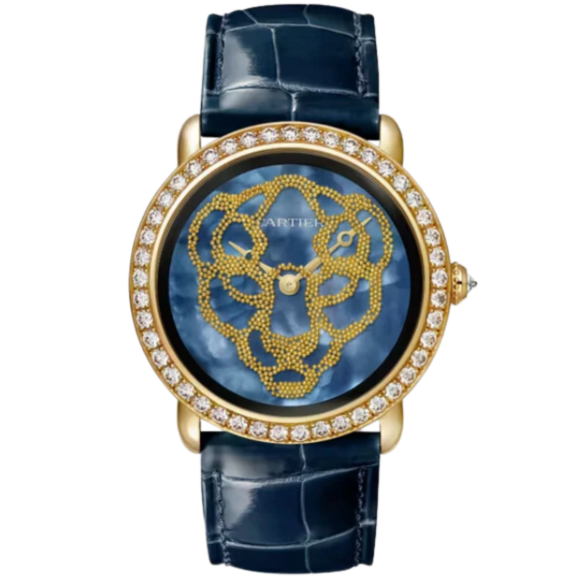 REVELATION D'UNE PANTHERE 37 MM YELLOW GOLD CASE WITH BLUE MOTHER OF PEARL DIAL - Cartier