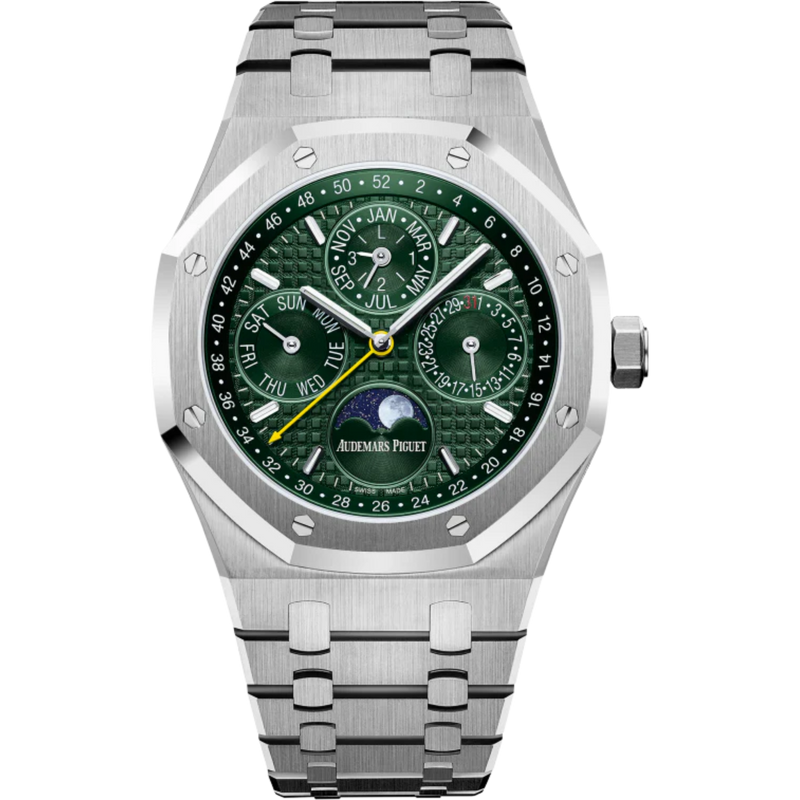 Royal Oak Perpetual Calendar Limited Edition for Unique Timepieces 41MM Stainless Steel Bracelet Green Dial With Grande Tapisserie Pattern Stainless Steel Case - Audemars Piguet