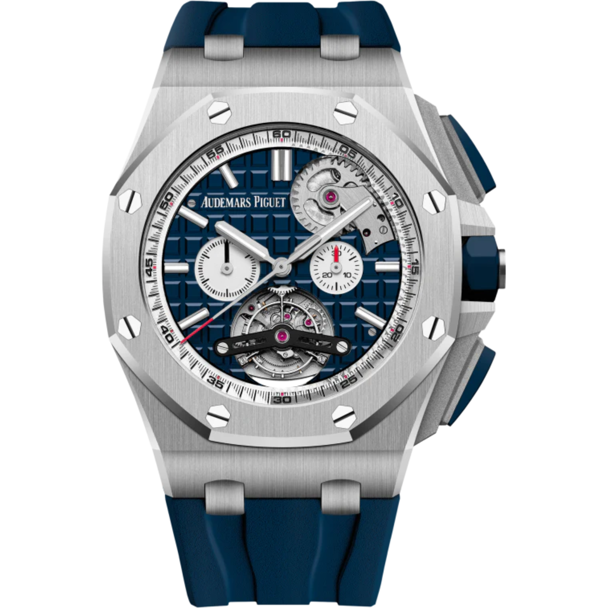 Royal Oak Offshore Tourbillon Chronograph Selfwinding 44MM Blue Rubber Strap Blue Dial With Méga Tapisserie Pattern Stainless Steel Case - Audemars Piguet
