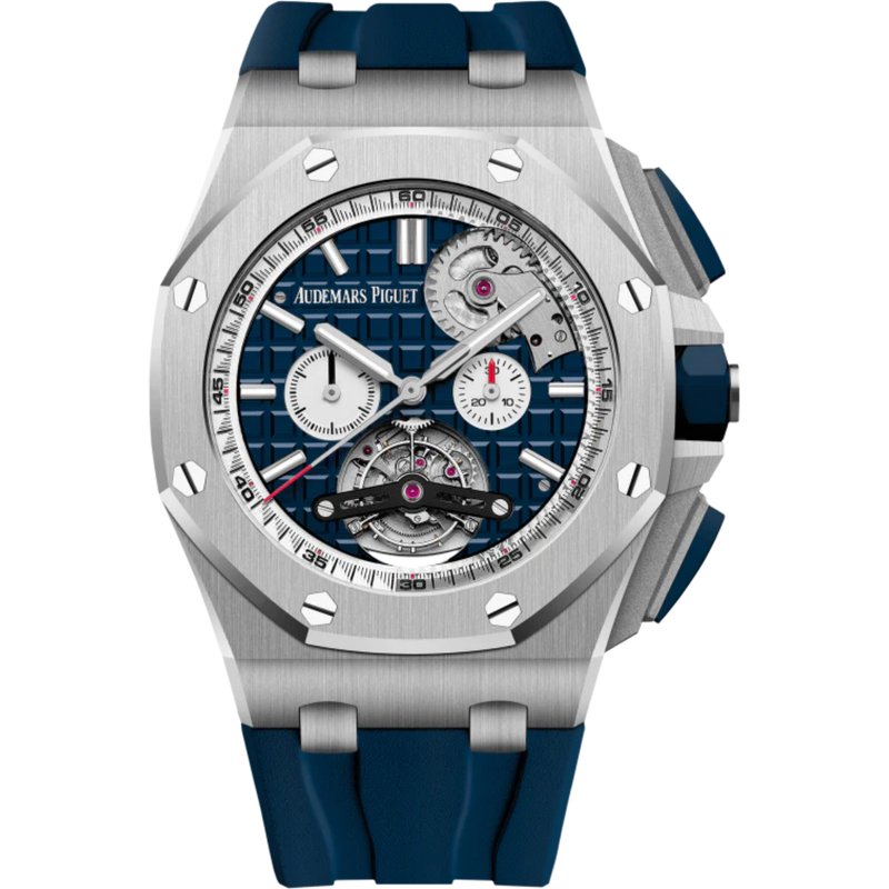 Royal Oak Offshore Tourbillon Chronograph Selfwinding 44MM Blue Rubber Strap Blue Dial With Méga Tapisserie Pattern Stainless Steel Case - Audemars Piguet