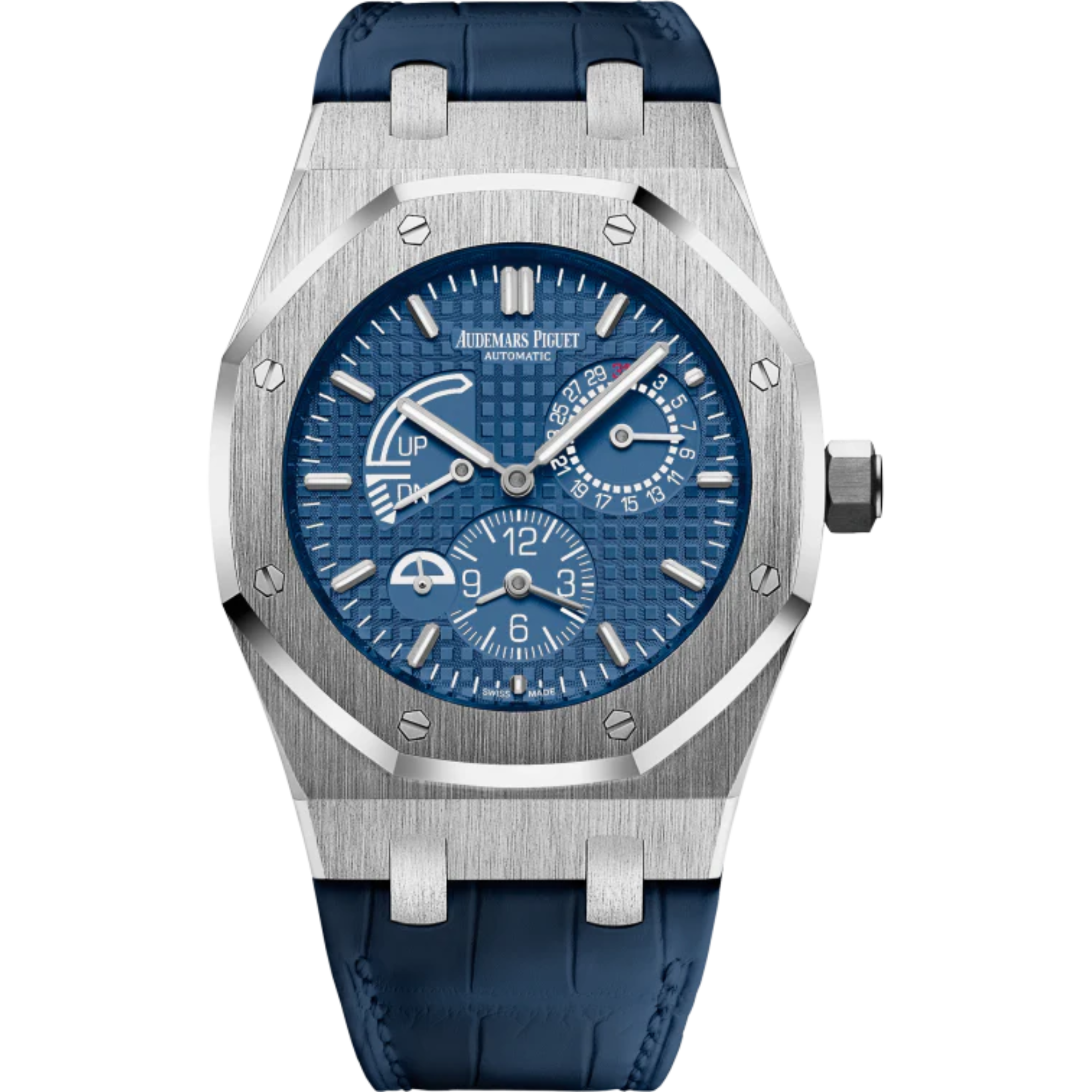 Royal Oak Dual Time 39MM Blue Alligator Strap Blue Dial With Grande Tapisserie Pattern  Stainless Steel Case - Audemars Piguet