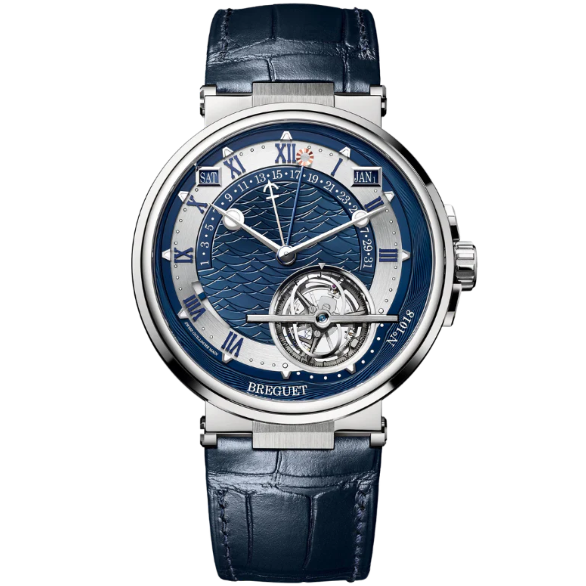 MARINE TOURBILLON EQUATION MARCHANTE 5887 44 MM 950 PLATINUM WITH BLUE DIAL - Breguet