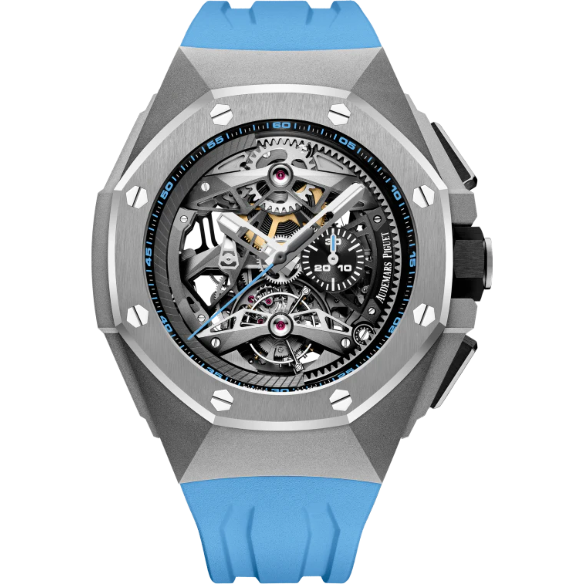 Royal Oak Concept 44mm Tourbillon Chronograph Openworked Selfwinding Titanium Black Blue Rubber Titanium Bezel - Audemars Piguet