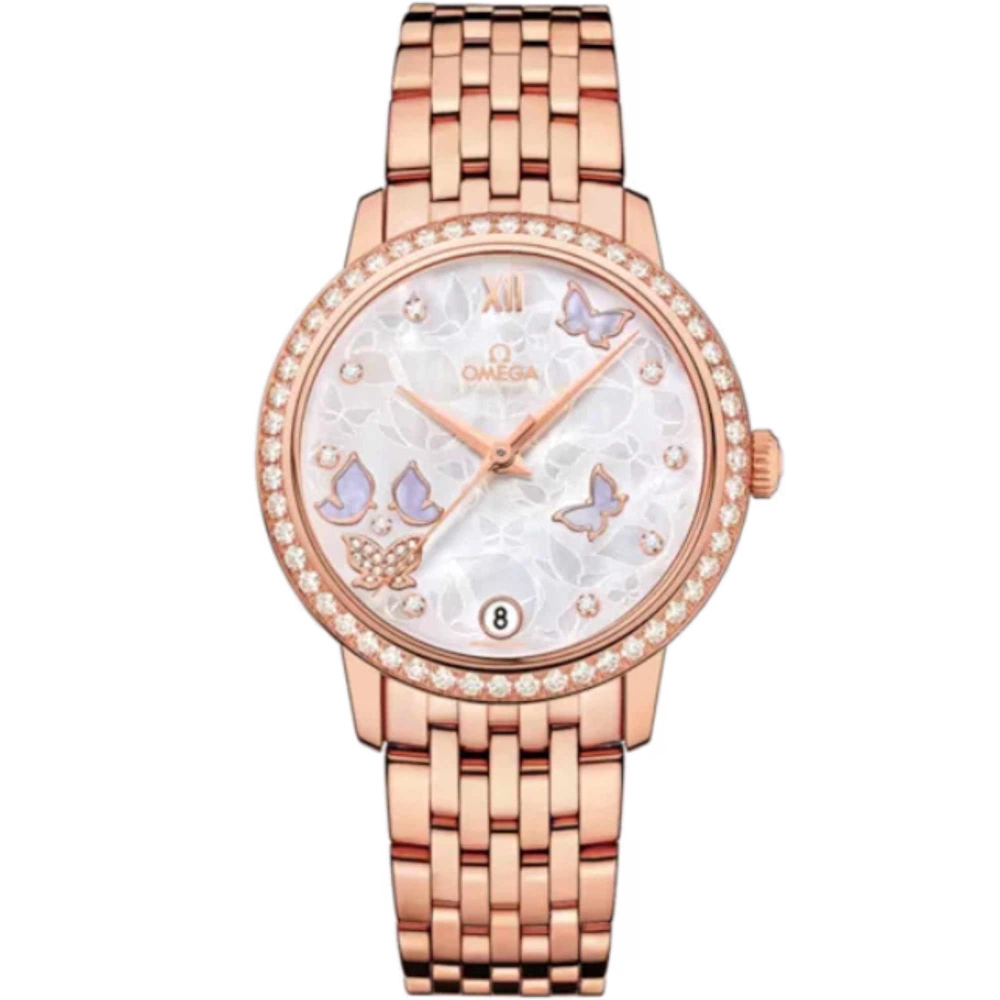 DE VILLE PRESTIGE BUTTERFLY 33 MM RED GOLD WITH MOTHER OF PEARL DIAL - Omega