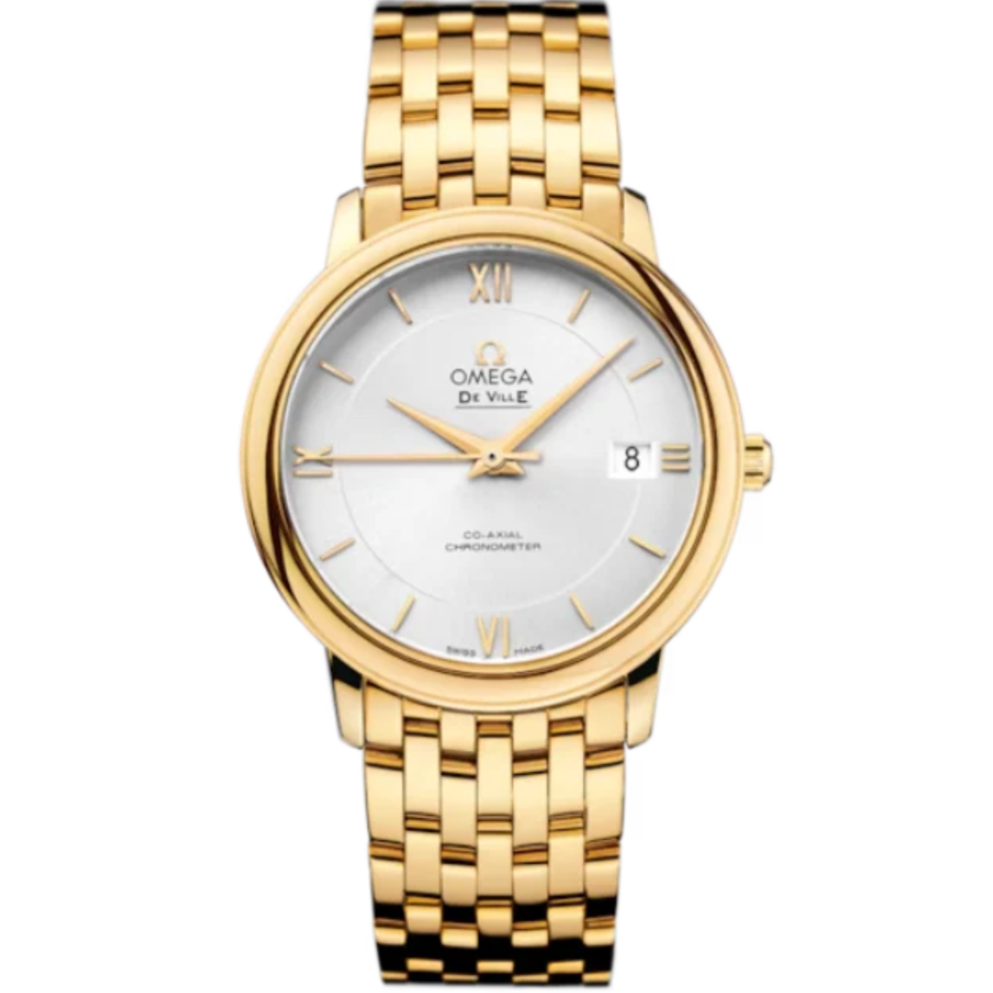 DE VILLE PRESTIGE 37 MM YELLOW GOLD WITH SILVER DIAL - Omega