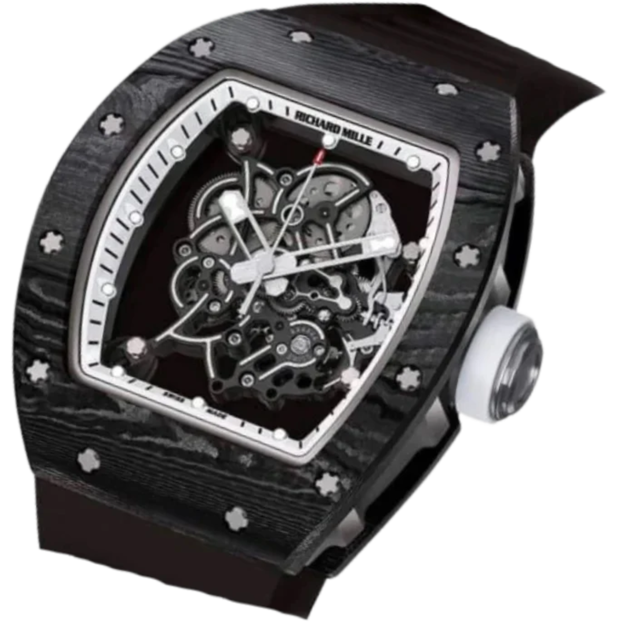 RM 55 Bubba Watson White Legend Rubber Strap Skeleton Dial Titanium Case NTPT Carbon Bezel - Richard Mille