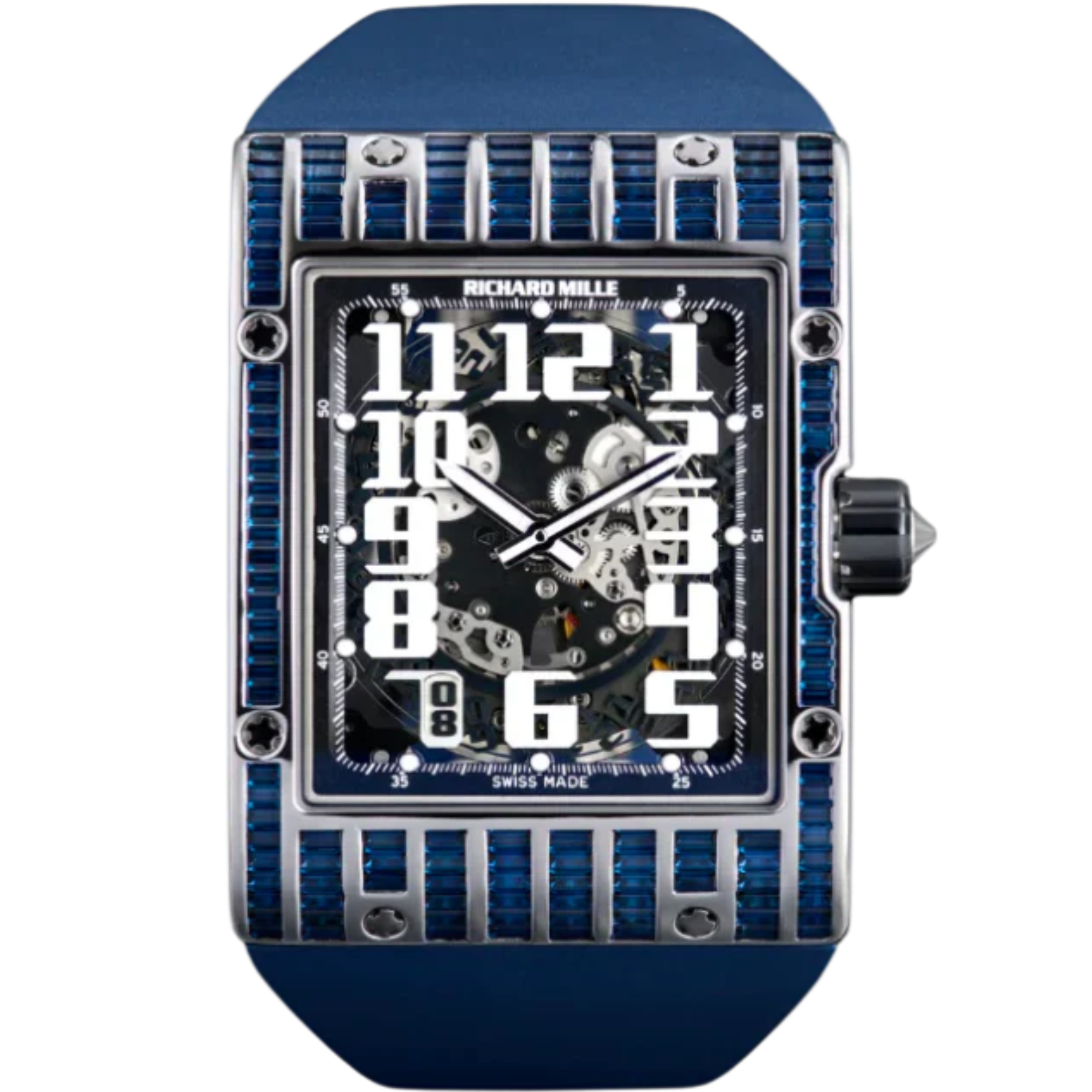 RM 016 Baguette Sapphire Set Blue Rubber Strap Blue Baguette Cut Sapphires Case - Richard Mille