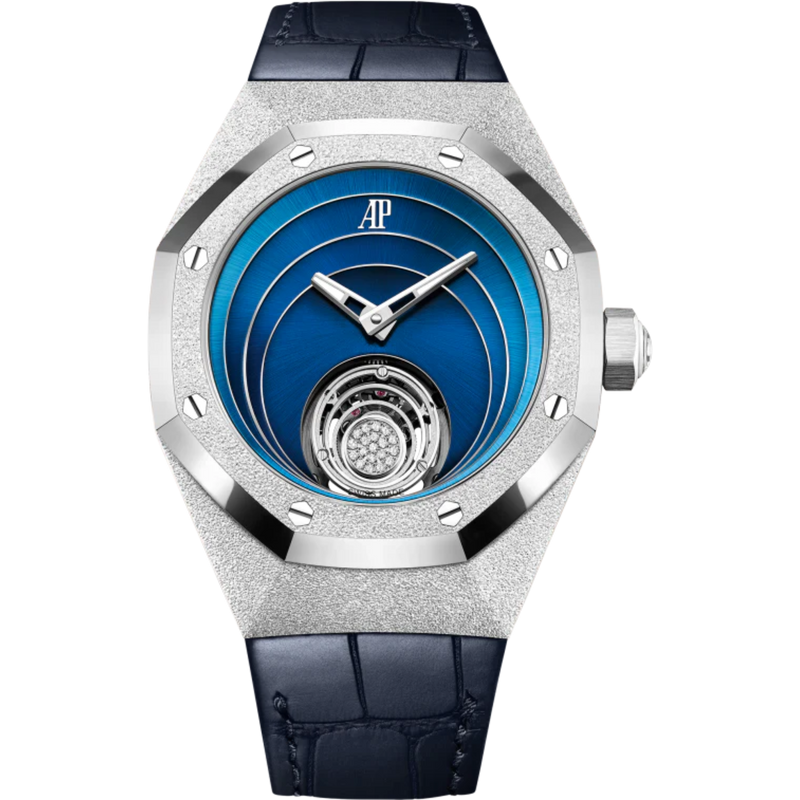 Royal Oak Concept 38.5mm Flying Tourbillon Frosted Gold and White Gold with Blue Dial Octagonal Bezel - Audemars Piguet