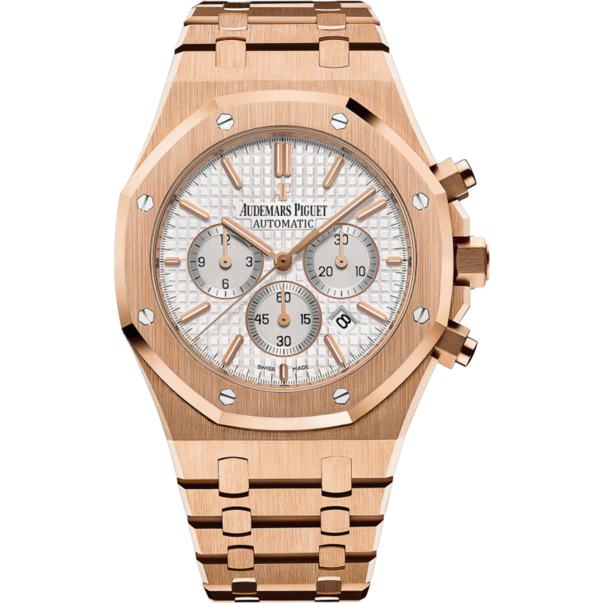 Royal Oak Chronograph 41MM 18-Carat Pink Gold Bracelet Silver-Toned Dial With Grande Tapisserie Pattern 18-Carat Pink Gold Case - Audemars Piguet