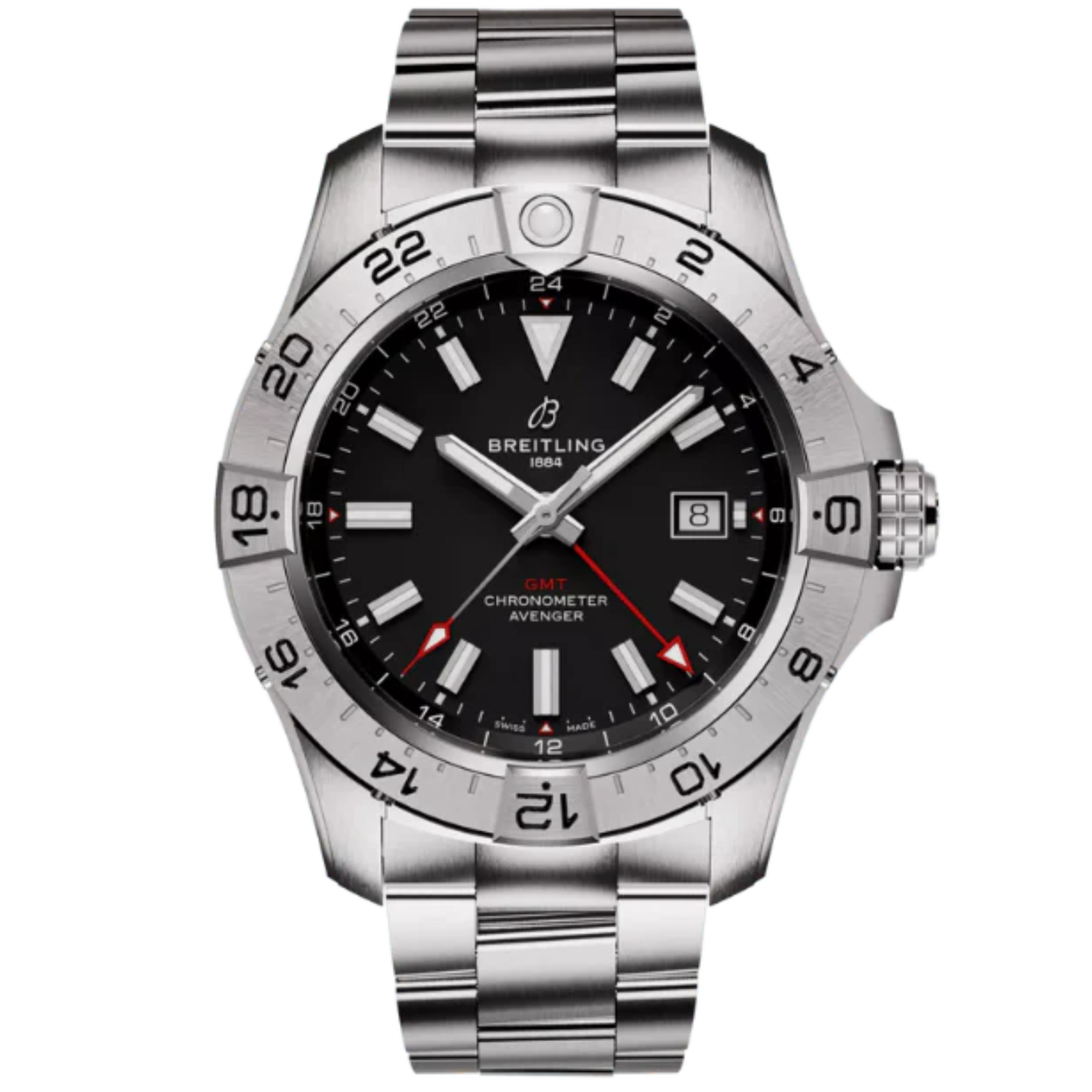 AVENGER AUTOMATIC GMT 44 MM STAINLESS STEEL WITH BLACK DIAL - Breitling