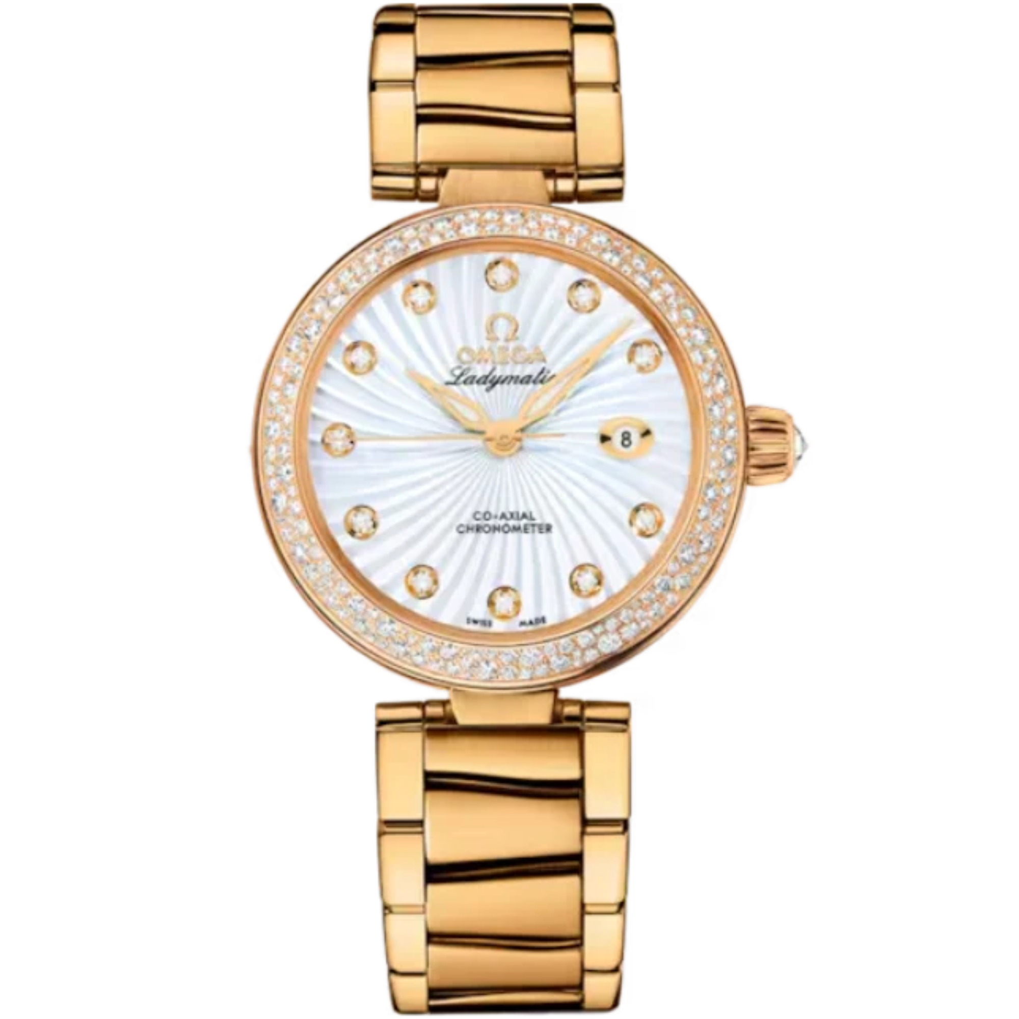 DE VILLE LADYMATIC 34 MM YELLOW GOLD WITH MOTHER OF PEARL DIAL - Omega