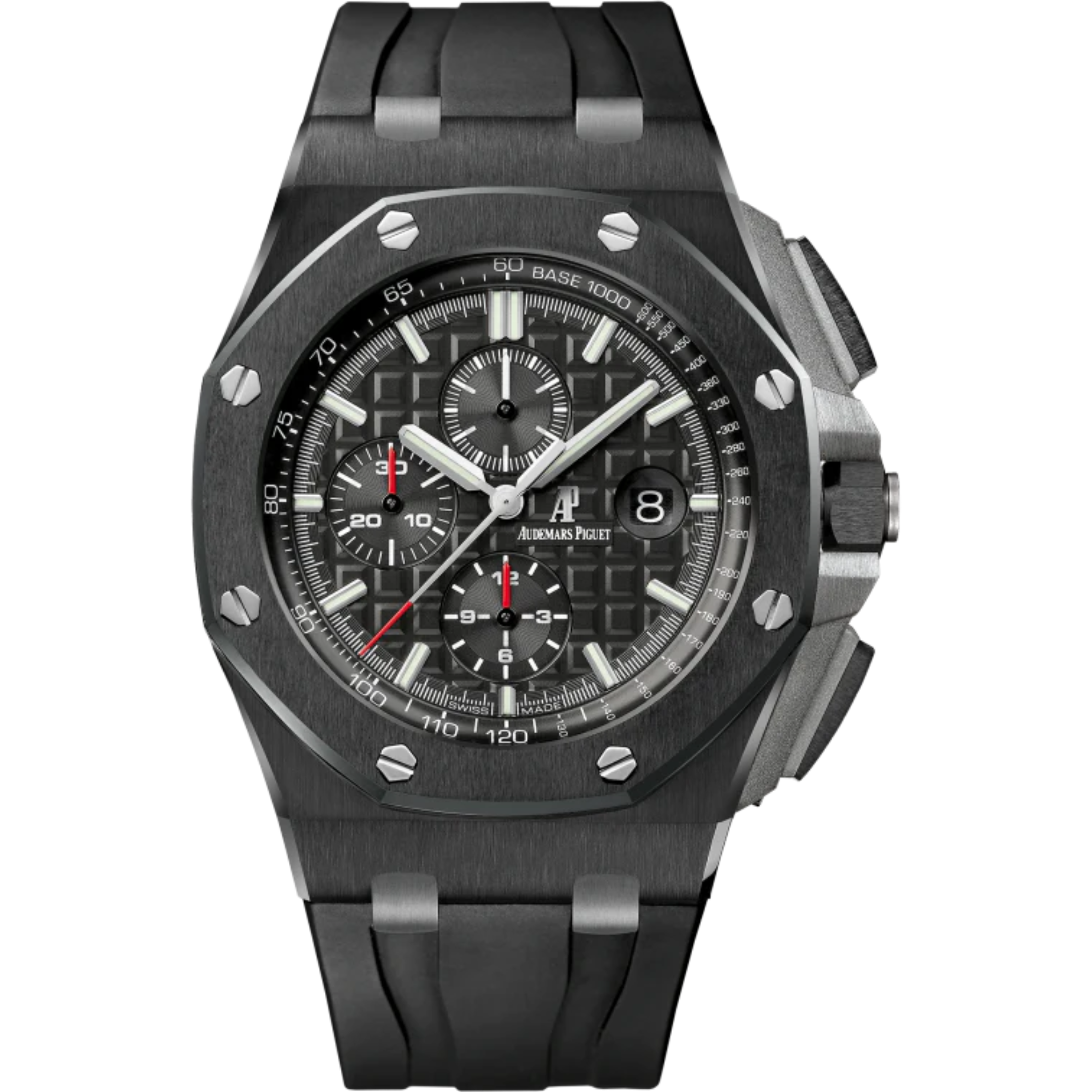 Royal Oak Offshore Chronograph 44MM Black Rubber Strap Black Dial With Méga Tapisserie Pattern Black Ceramic Case and Bezel - Audemars Piguet