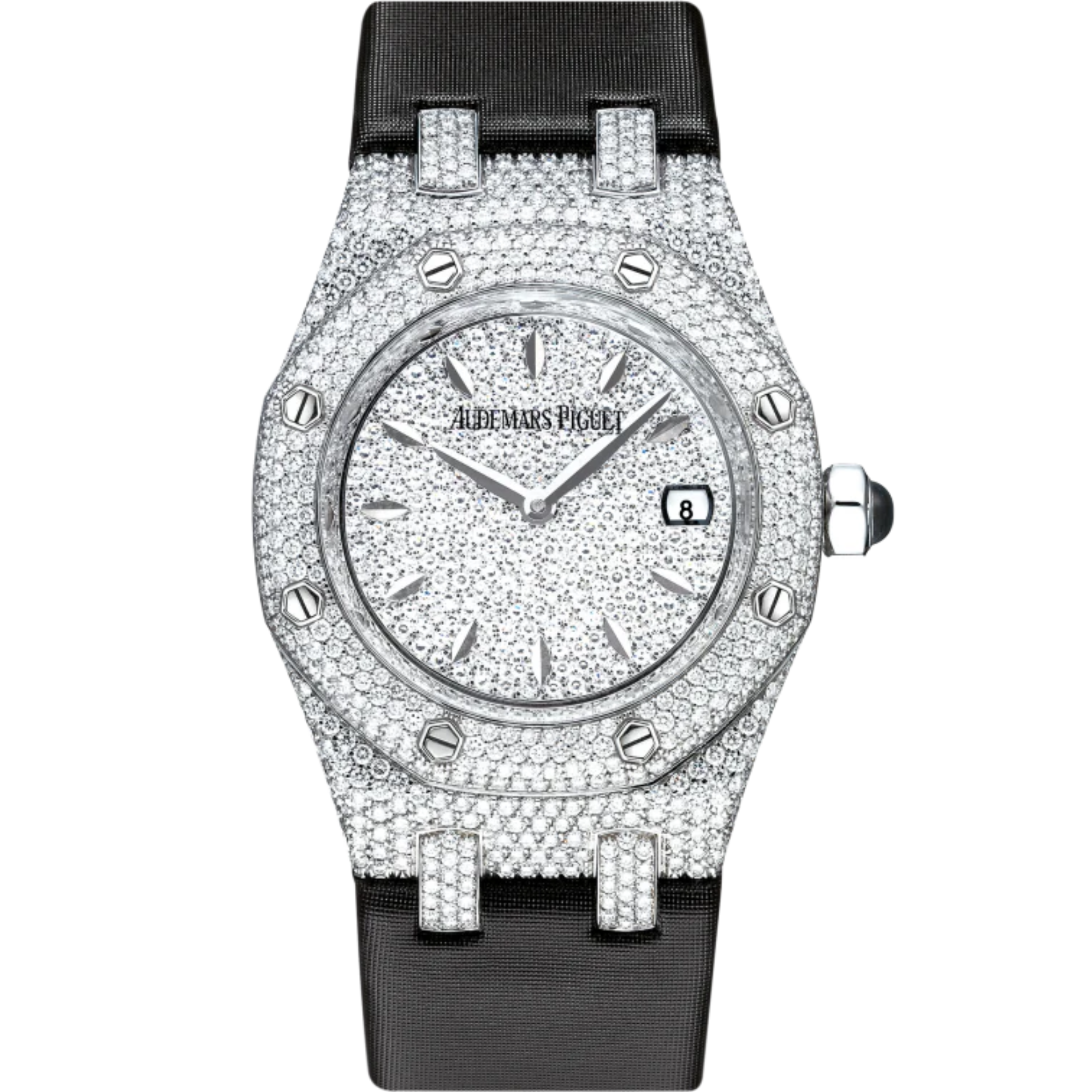 Royal Oak Quartz 33MM Technological Silk Strap White Mother-Of-Pearl Dial 18-Carat White Gold Case Bezel Set With Brilliant-Cut Diamonds - Audemars Piguet