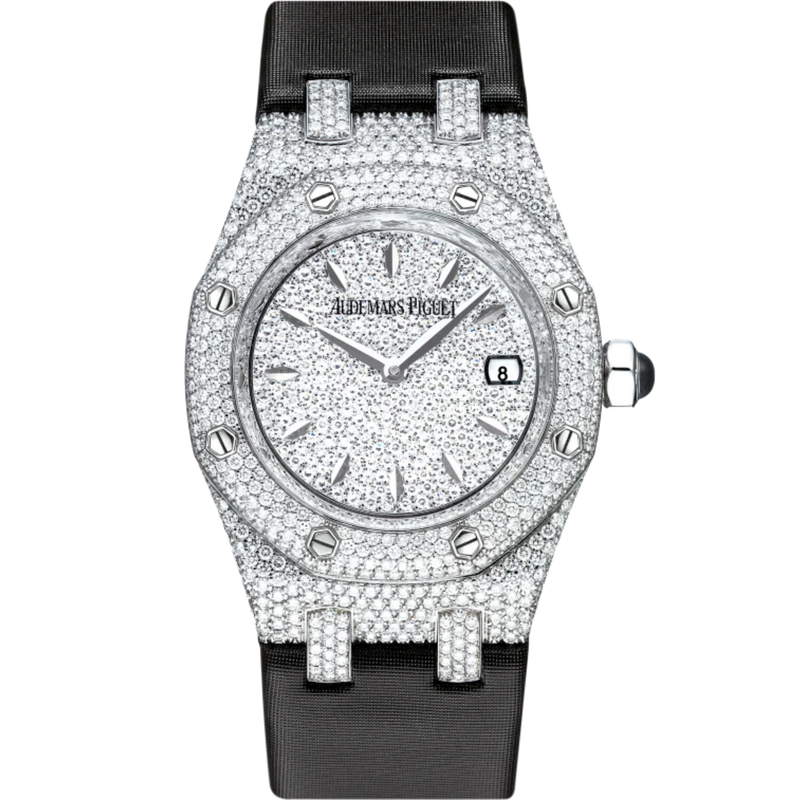 Royal Oak Quartz 33MM Technological Silk Strap White Mother-Of-Pearl Dial 18-Carat White Gold Case Bezel Set With Brilliant-Cut Diamonds - Audemars Piguet