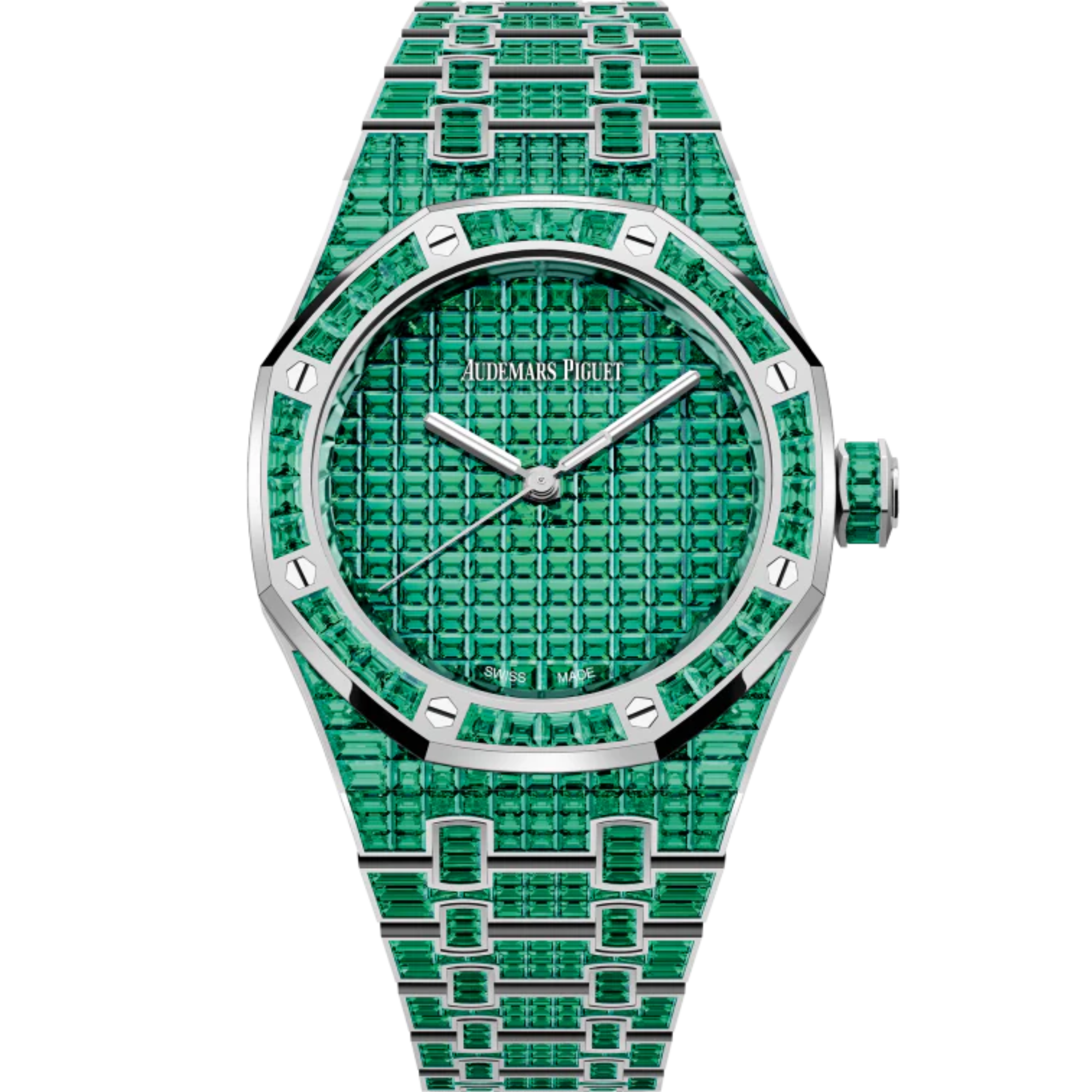 Royal Oak Selfwinding Emerald 50th Anniversary 37MM 18-Carat White Gold Bracelet 18-Carat White Gold Dial 18-Carat White Gold Case Set With Baguette-Cut Emeralds - Audemars Piguet