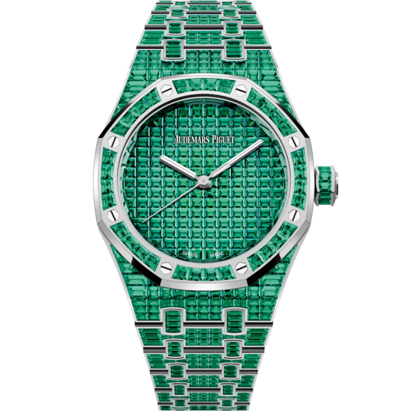 Royal Oak Selfwinding Emerald 50th Anniversary 37MM 18-Carat White Gold Bracelet 18-Carat White Gold Dial 18-Carat White Gold Case Set With Baguette-Cut Emeralds - Audemars Piguet
