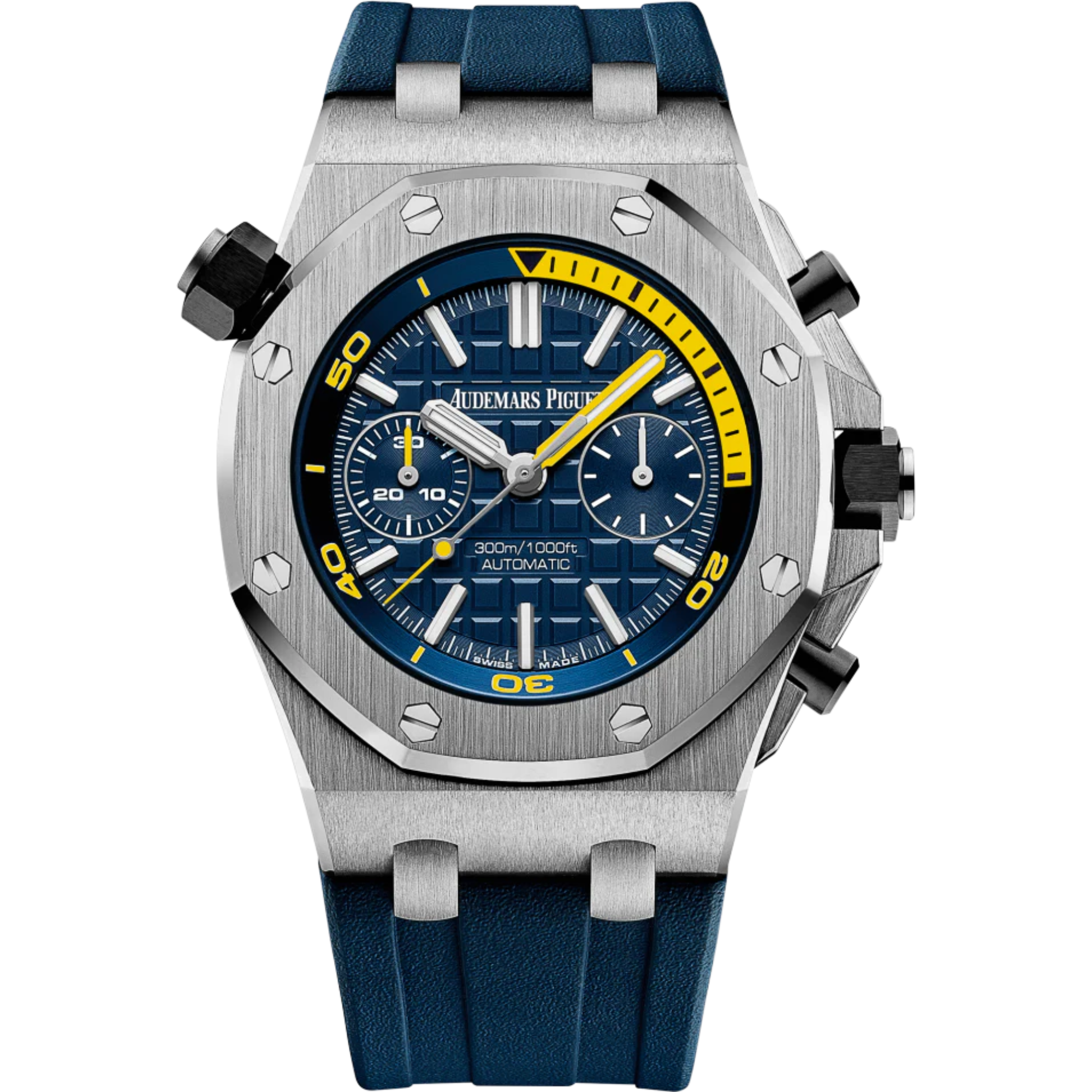 Royal Oak Offshore Diver Chronograph 42MM Blue Rubber Strap Blue Dial With Méga Tapisserie Pattern Stainless Steel Case - Audemars Piguet