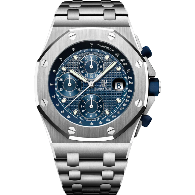 Royal Oak Offshore Selfwinding Chronograph 42MM Stainless Steel Bracelet Blue Dial With Petite Tapisserie Pattern Stainless Steel Case - Audemars Piguet