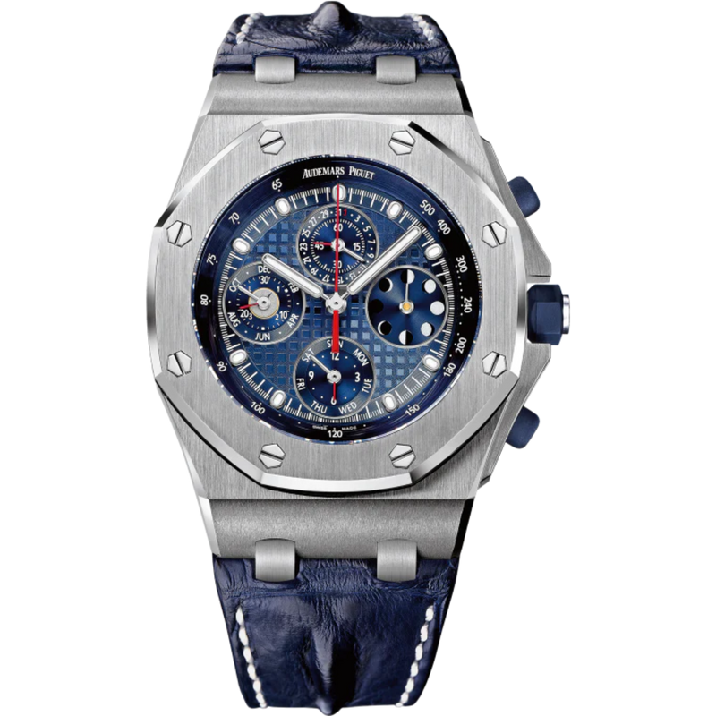 Royal Oak Offshore Perpetual Calendar Chronograph 42MM Blue Alligator Strap Blue Dial With Grande Tapisserie Pattern 950 Platinum Case - Audemars Piguet