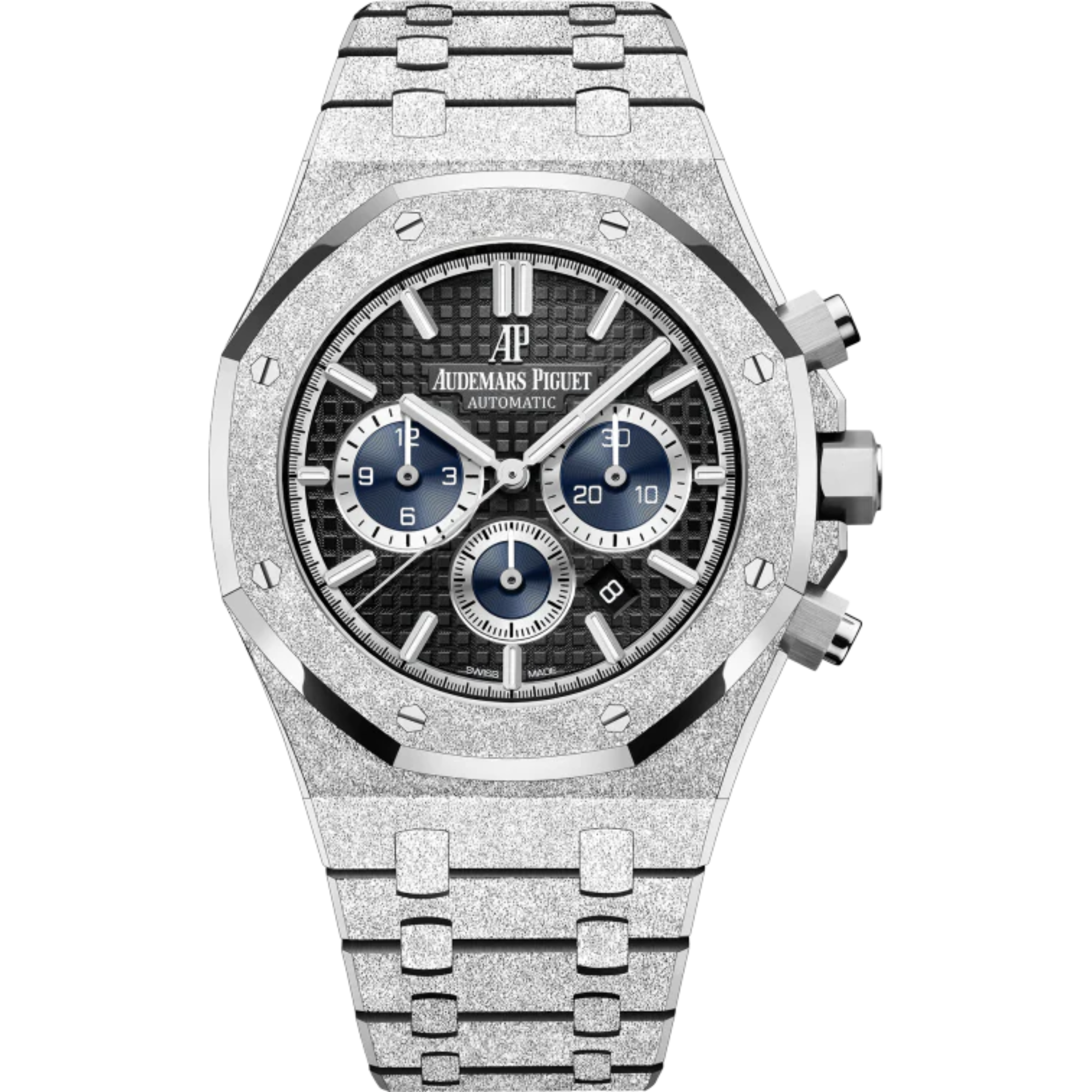 Royal Oak Selfwinding Chronograph 41MM Hammered 18-Carat White Gold Bracelet Black Dial With Grande Tapisserie Pattern Hammered 18-Carat White Gold Case - Audemars Piguet