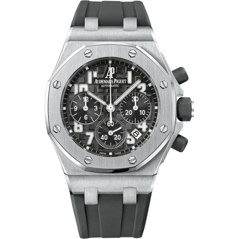 Royal Oak Offshore Chronograph 37MM Black Rubber Strap Black Dial With Méga Tapisserie Pattern Stainless Stee Case - Audemars Piguet