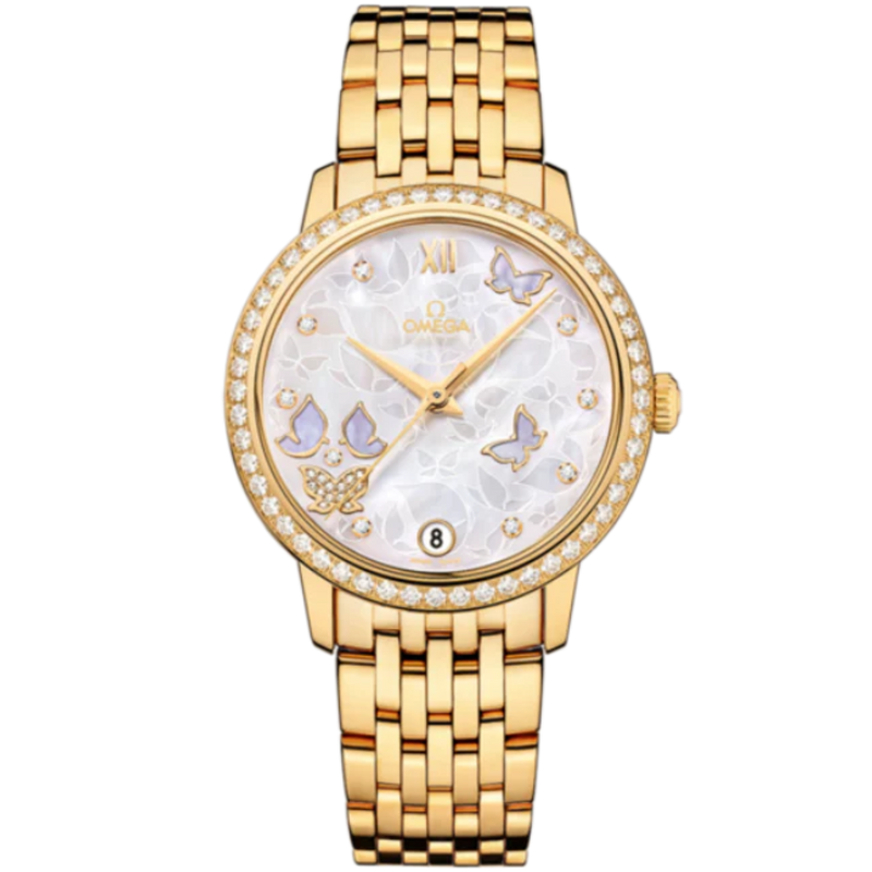 DE VILLE PRESTIGE BUTTERFLY 37 MM YELLOW GOLD WITH MOTHER OF PEARL DIAL - Omega