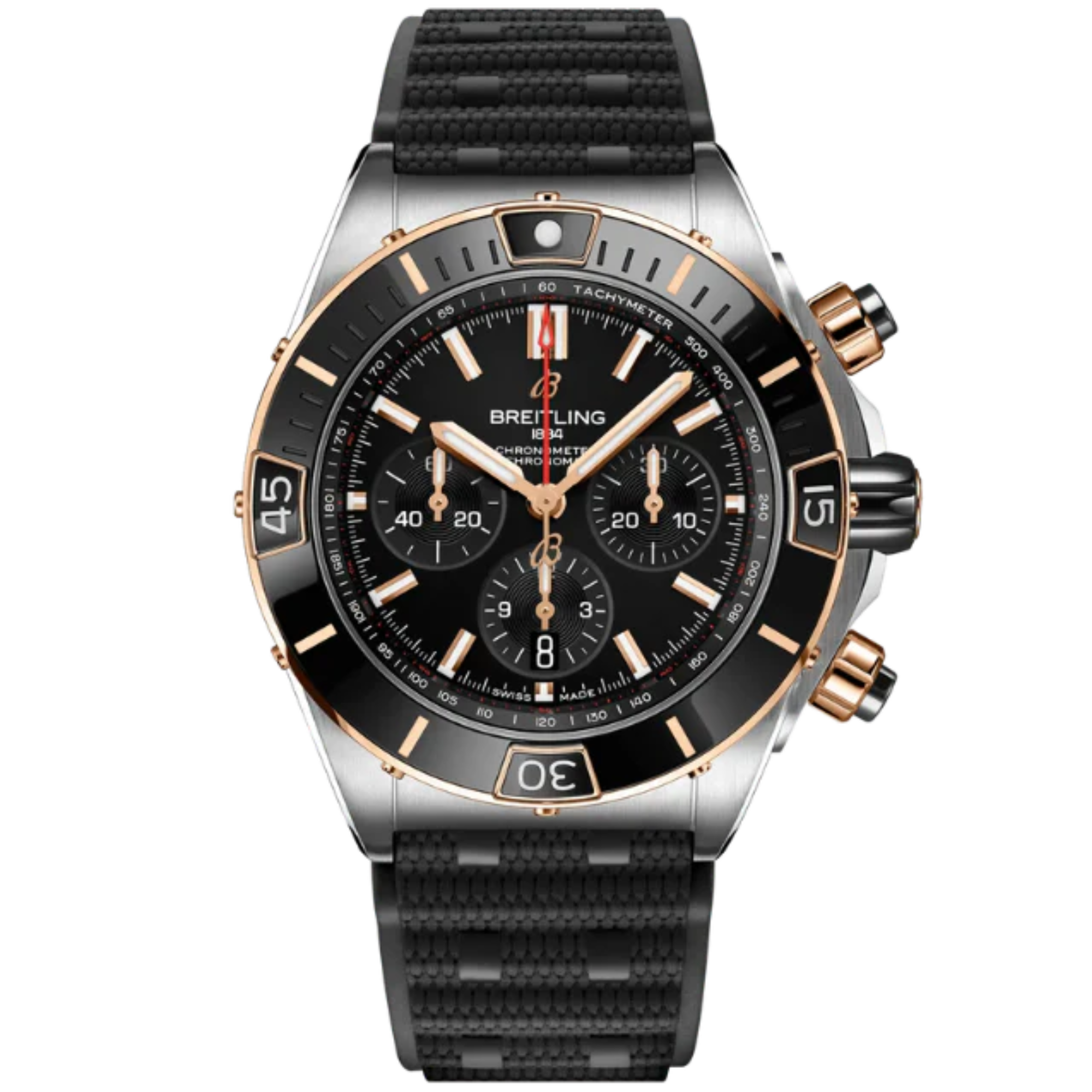 SUPER CHRONOMAT B01 44 MM STAINLESS STEEL & 18K ROSE GOLD WITH BLACK DIAL - Breitling