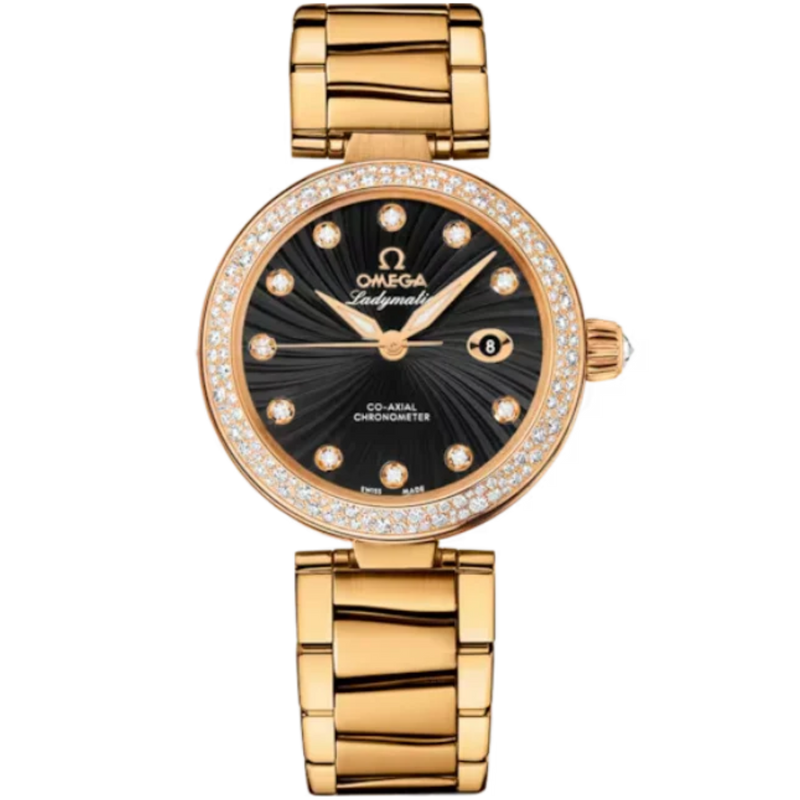 DE VILLE LADYMATIC 34 MM YELLOW GOLD WITH BLACK DIAL - Omega