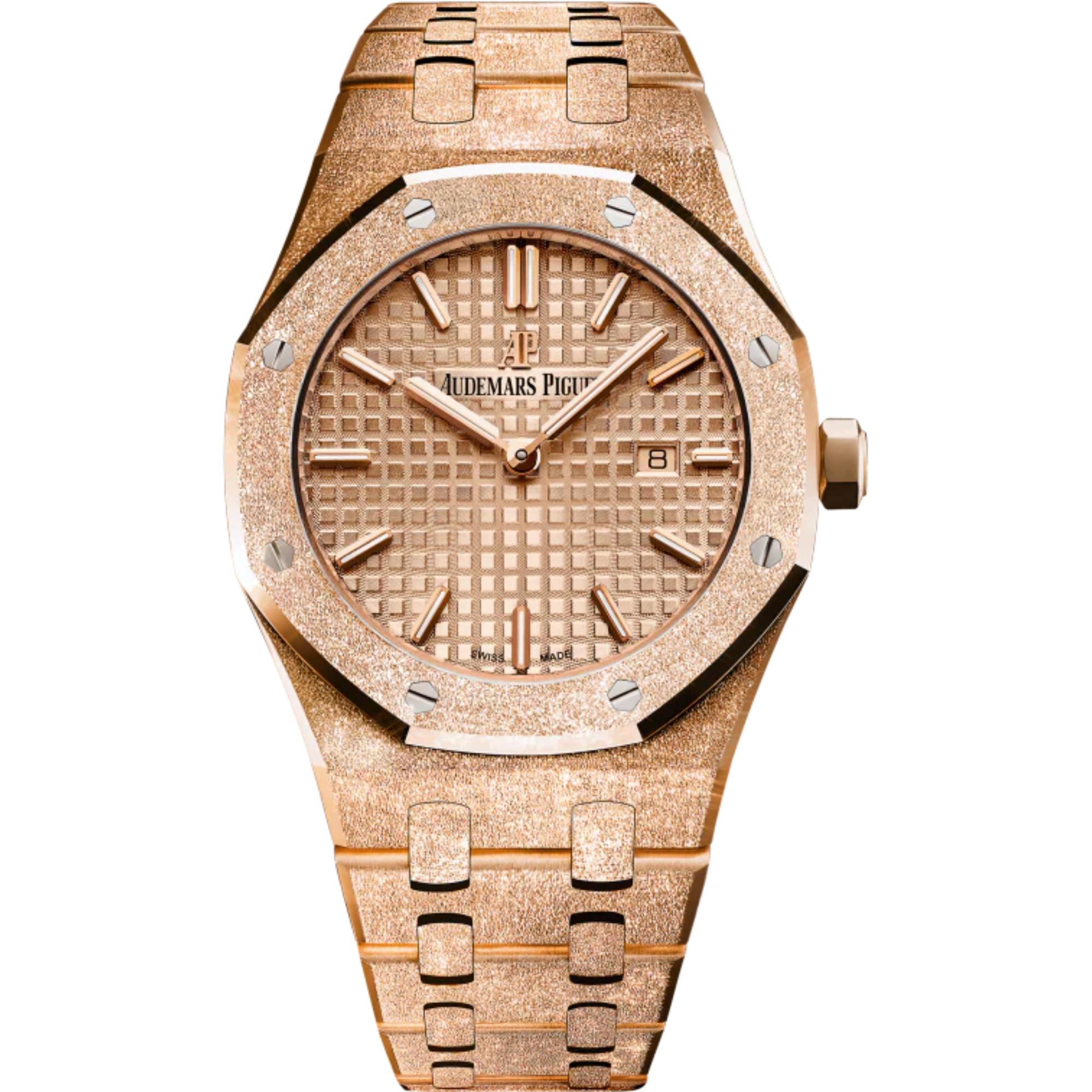 Royal Oak Frosted Gold Quartz 33MM Hammered 18-Carat Pink Gold Bracelet Pink Gold-Toned Dial With Grande Tapisserie Pattern Hammered 18-Carat Pink Gold Case - Audemars Piguet