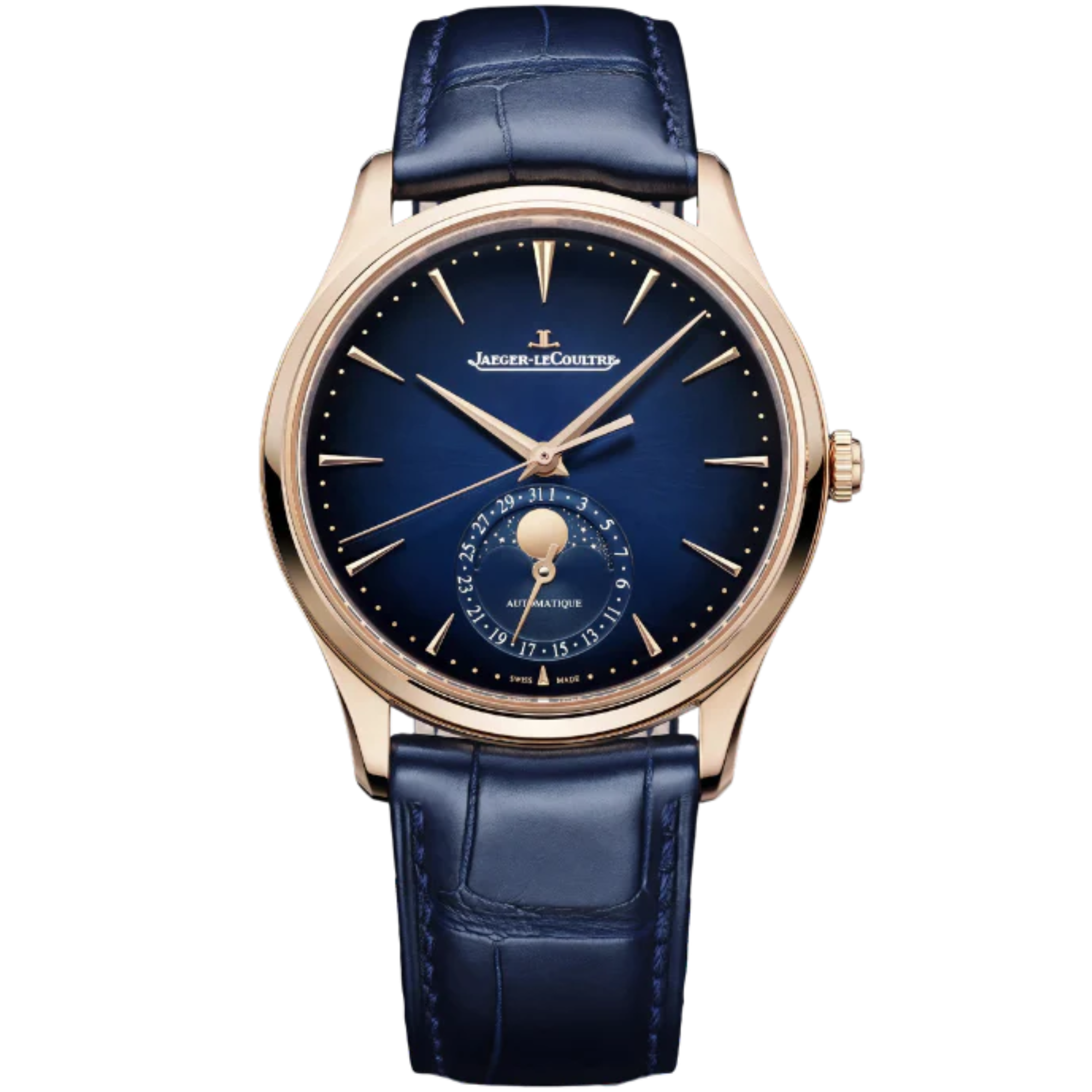 MASTER ULTRA THIN MOON 39 MM 18K ROSE GOLD WITH BLUE SUNRAY BRUSHED DIAL - Jaeger-LeCoultre